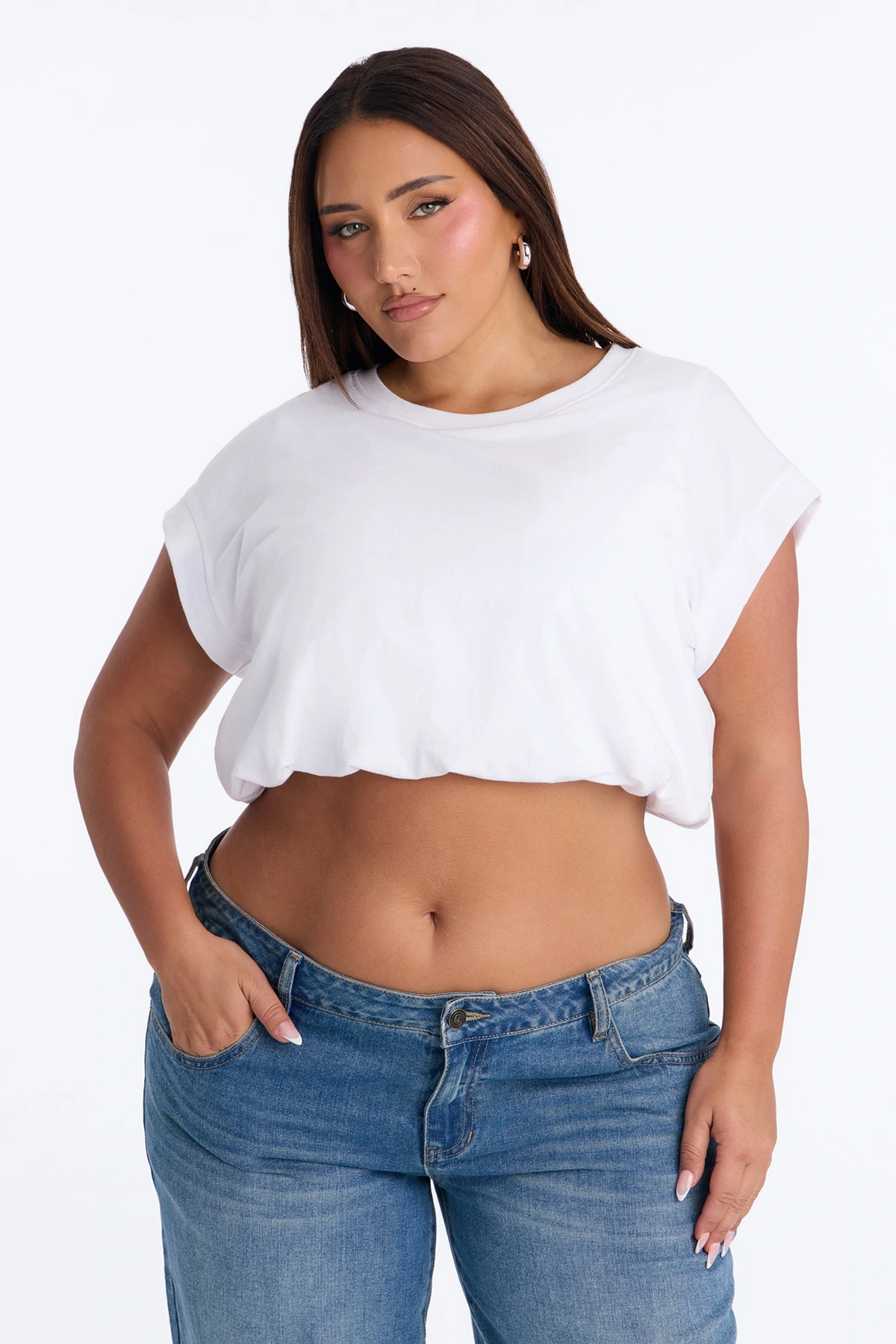 Chloe Bubble Hem Tee - White — Branco