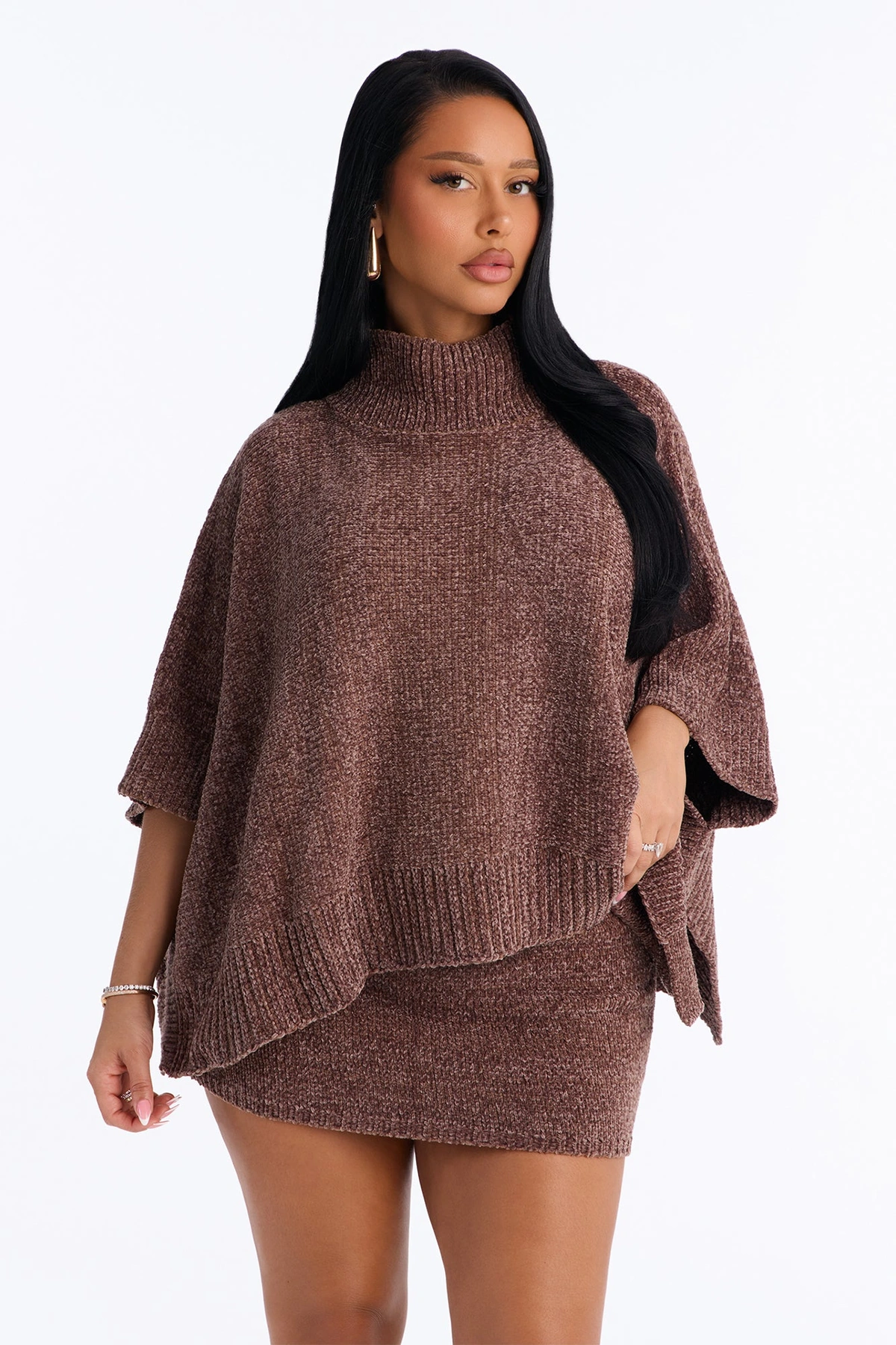 Erica Sweater Poncho Skirt Set - Mocha — Moca