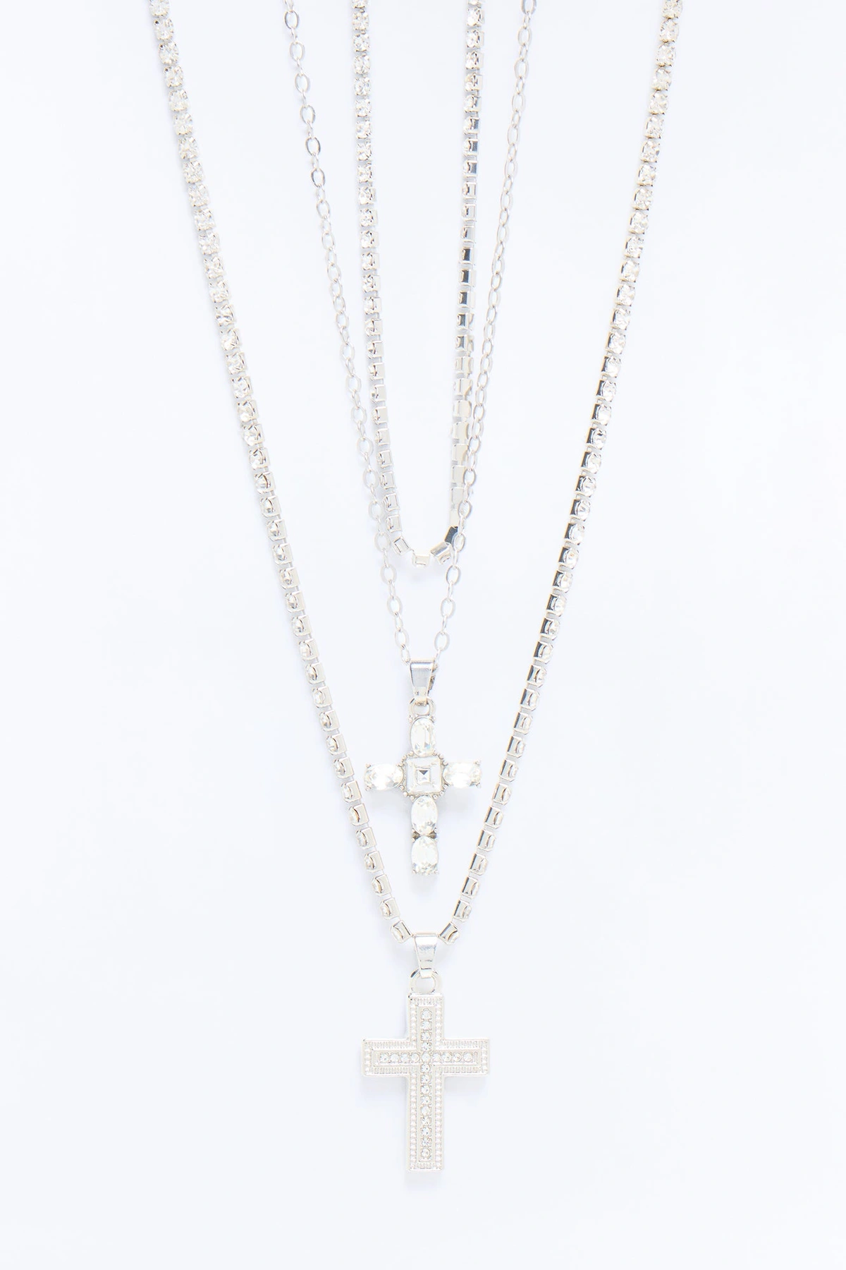 Royal Street Cross Layered Necklace - Silver — Prateado