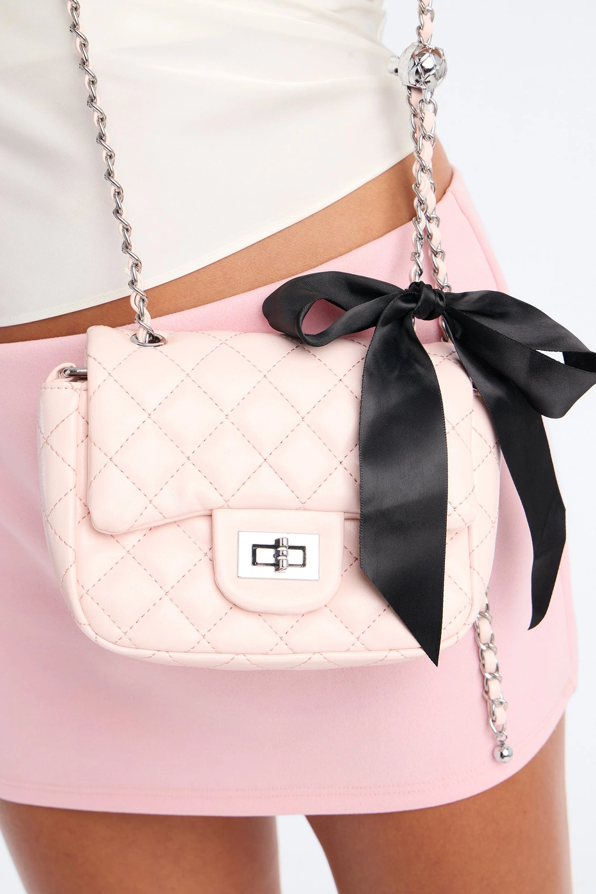 Bow Me Away Faux Leather Crossbody Handbag - Blush — Blush