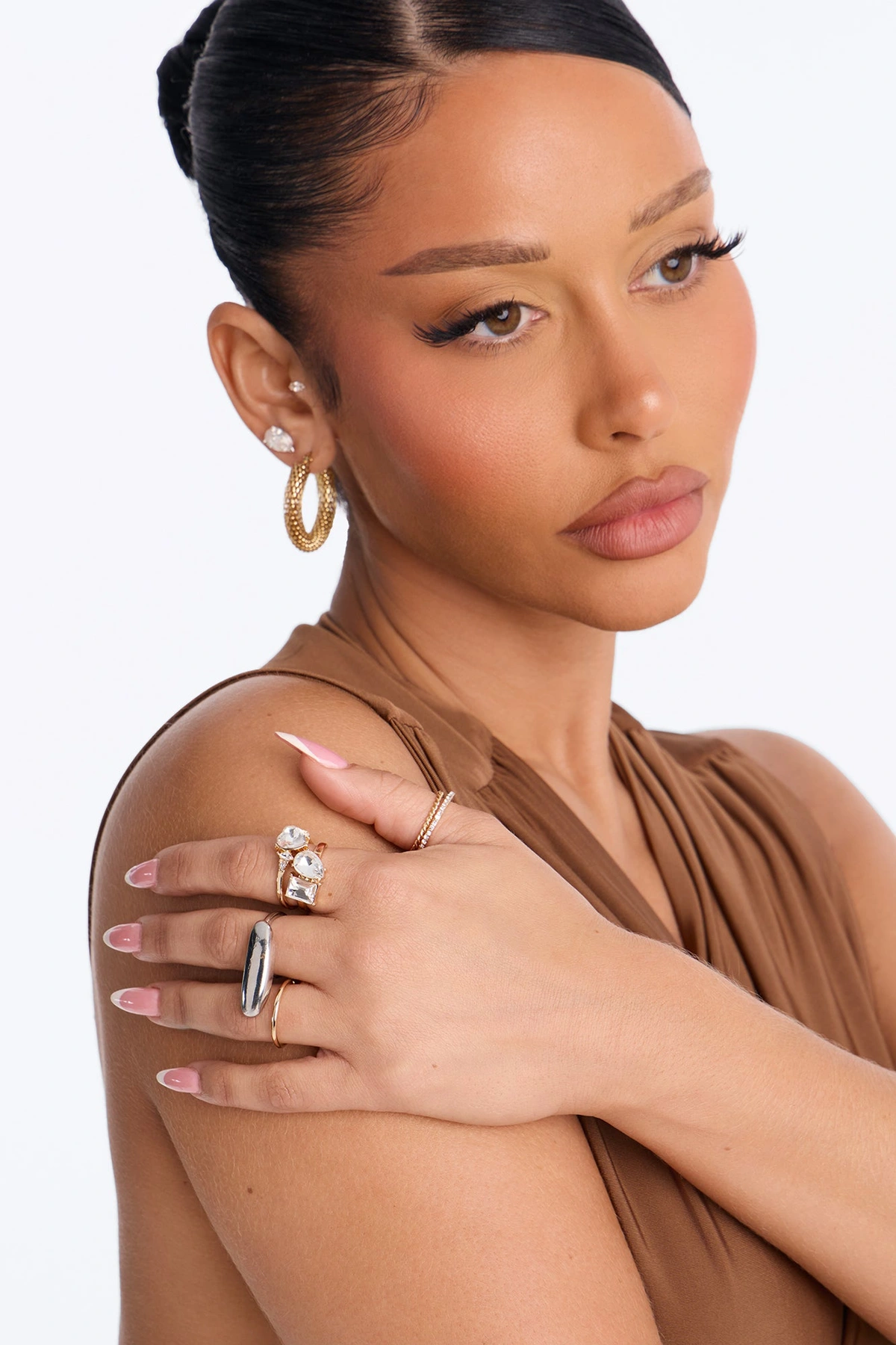 Still Smiling Rhinestone 5 Piece Ring Set - Gold — Dourado