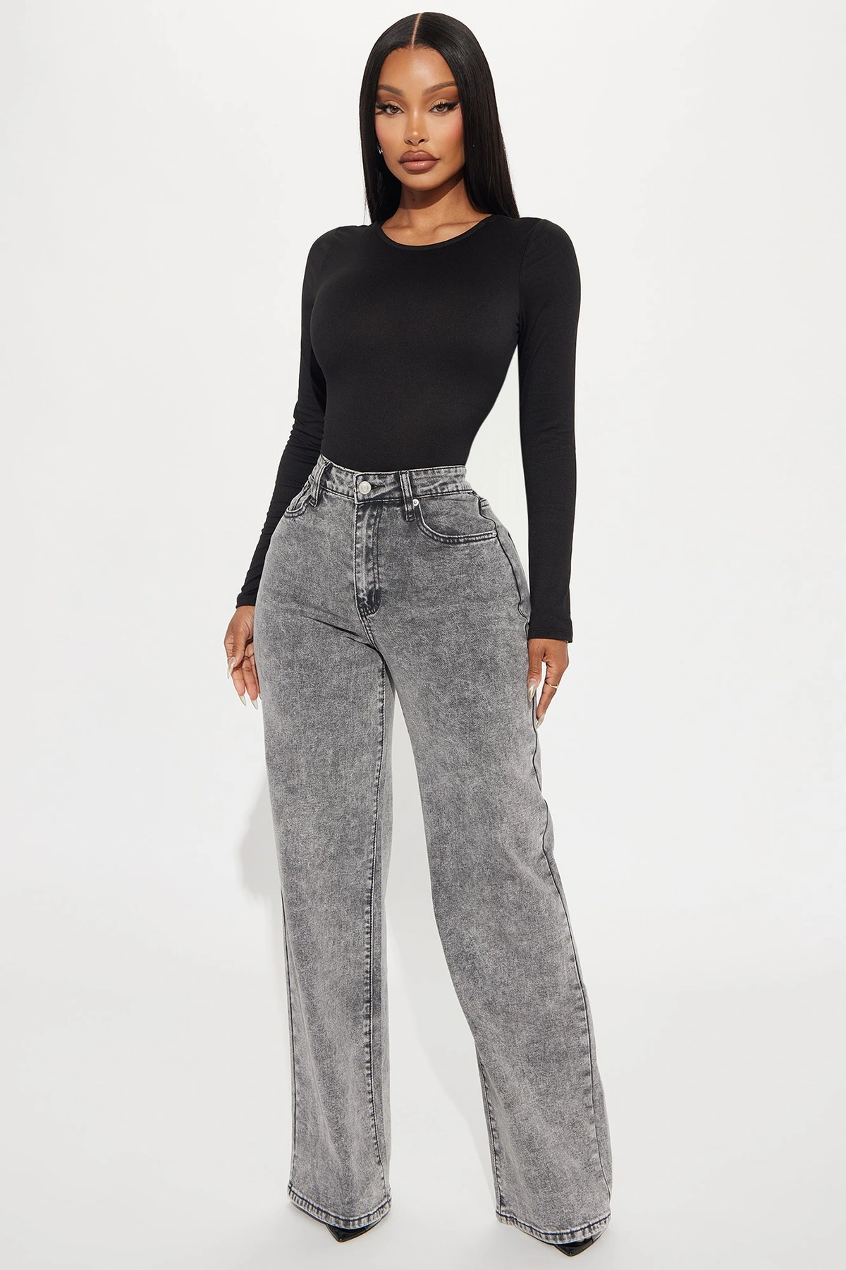 Make It Worthwhile Wide Leg Jeans - Grey — Cinzento