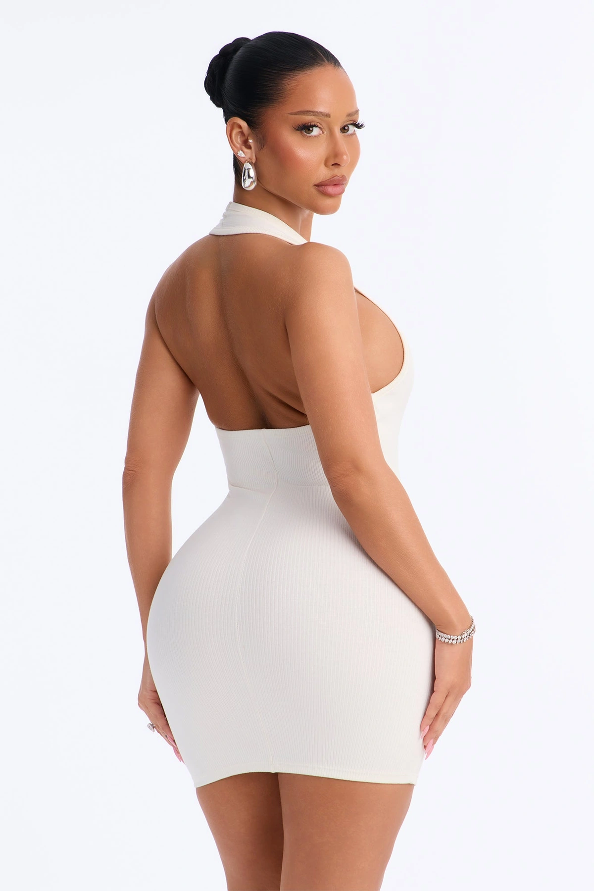 Celeste Snatched Halter Mini Dress - Off White — Off Branco