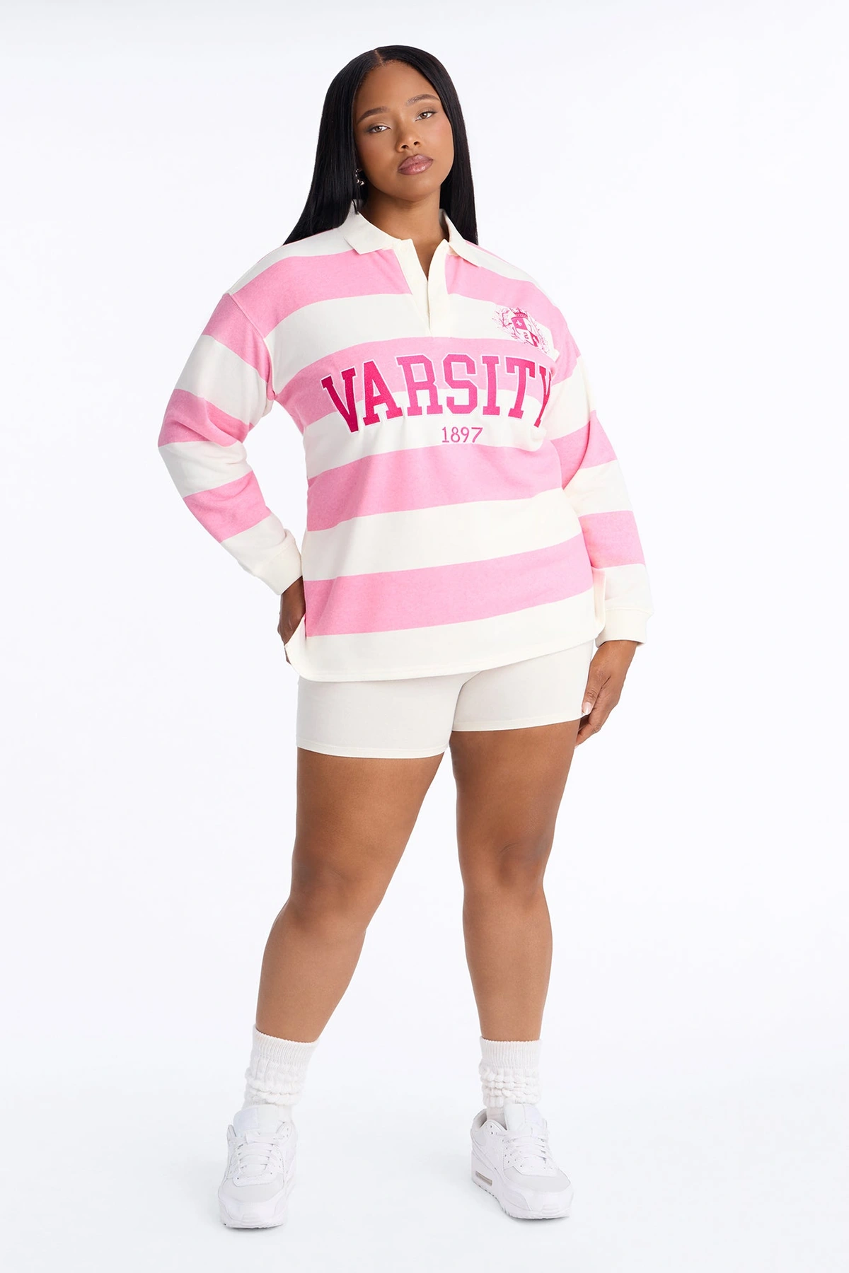 Varsity Striped Long Sleeve Polo - Pink — Rosa
