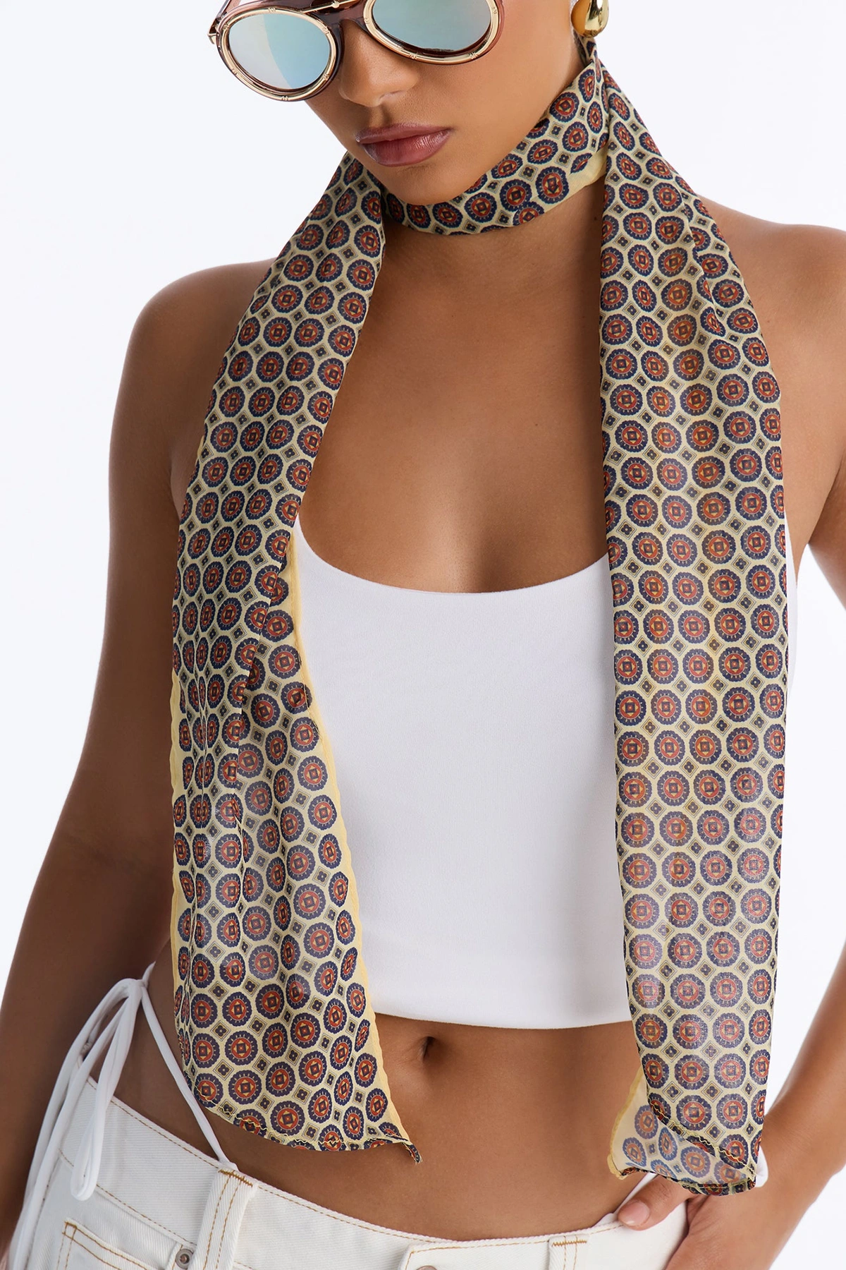 Flowing Muse Skinny Satin Scarf - Multi Color — Multicolor