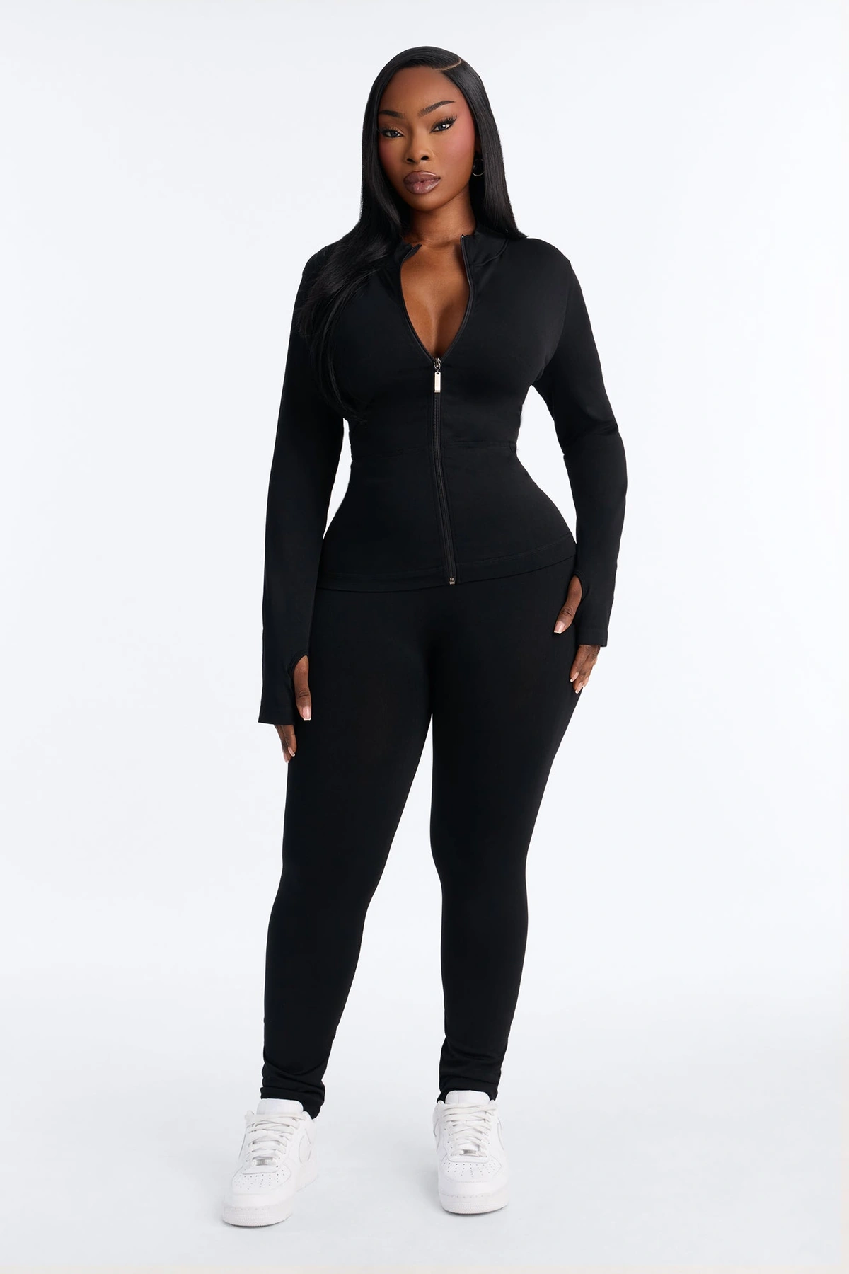 All Love Seamless Zip Up Legging Set - Black — Preto