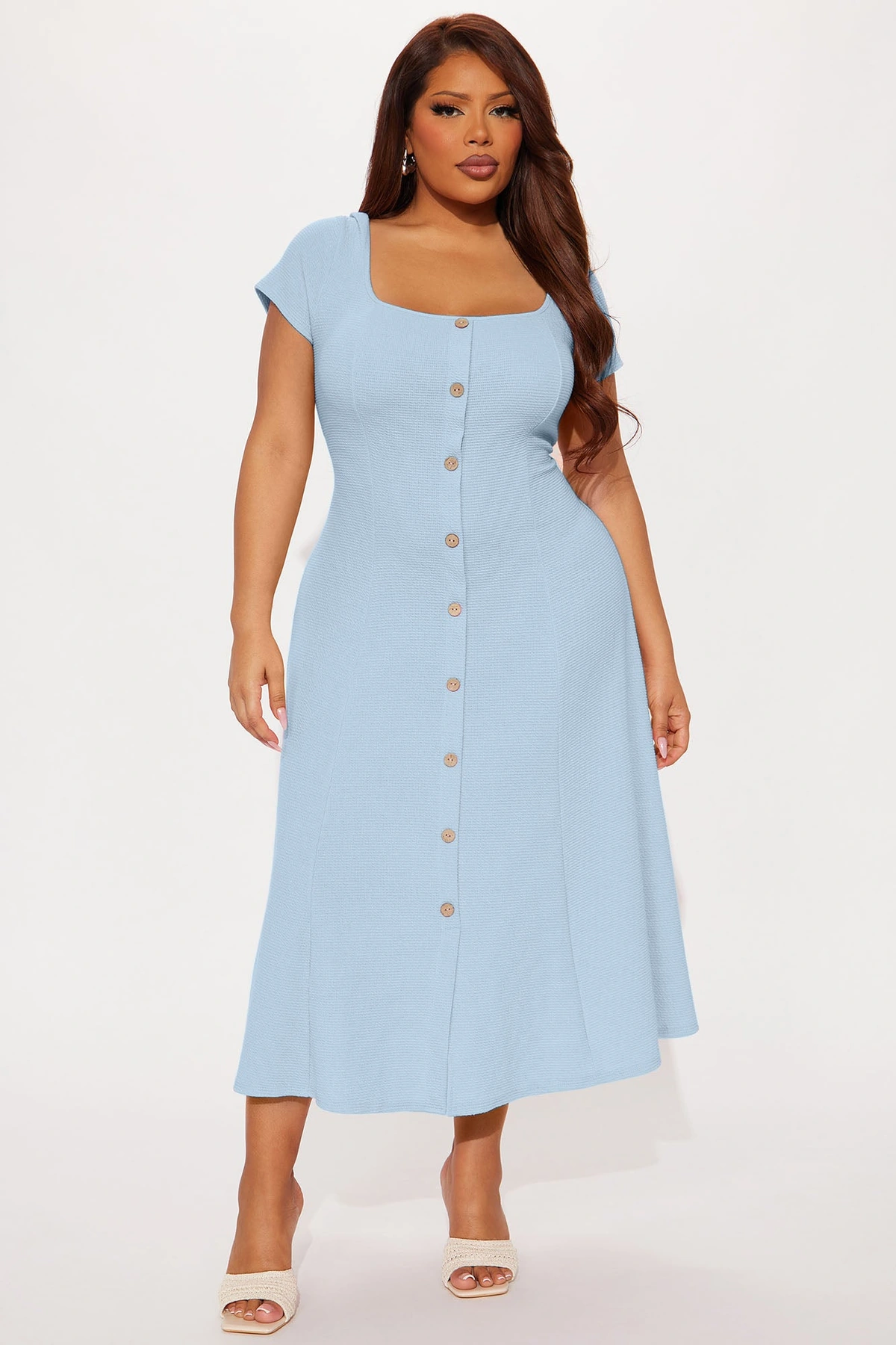 Just A Moment Scoop Neck Midi Dress - Dusty Blue — Dusty Azul