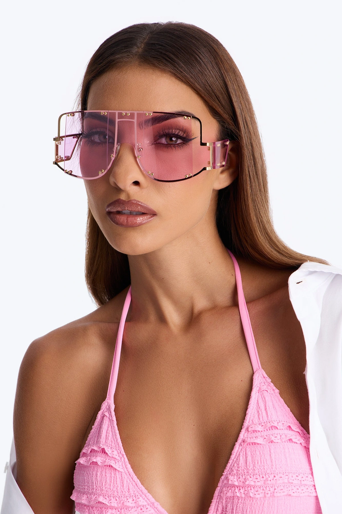 Drama Mode Sunglasses - Gold/Pink — Dourado/Rosa