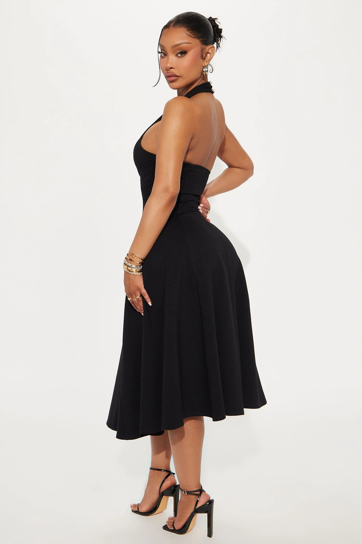 Mabel Ponte Midi Dress - Black — Preto