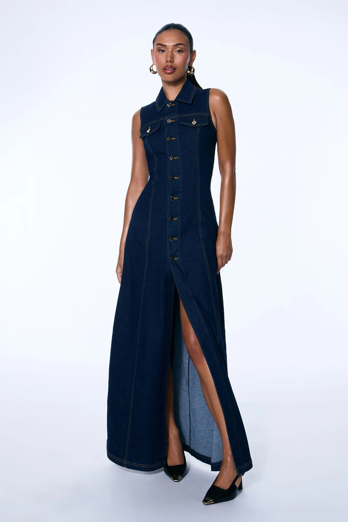 Deandra Denim Stretch Maxi Dress - Dark Denim — escuro Ganga