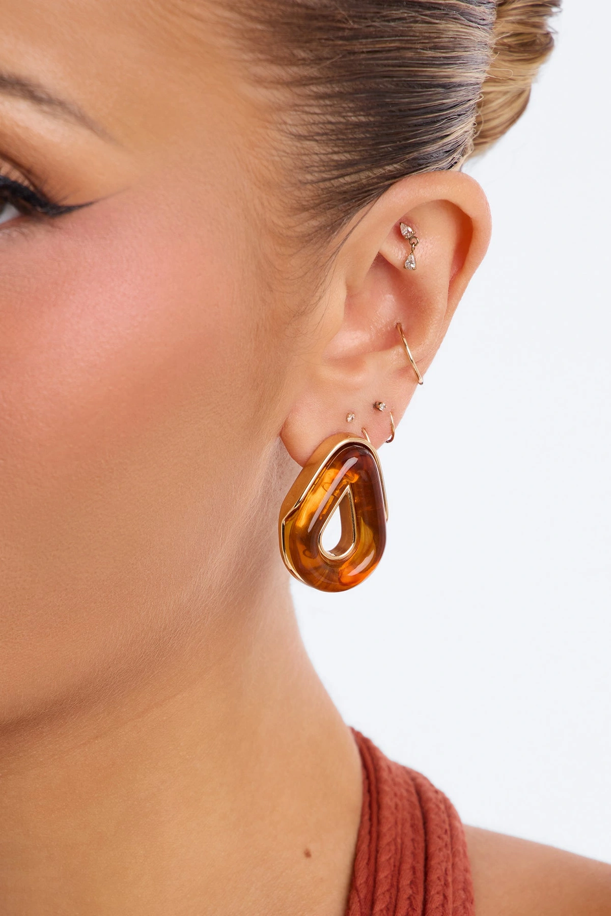 Timeless Jeweled Stud Earrings - Gold/Brown — Dourado/Castanho