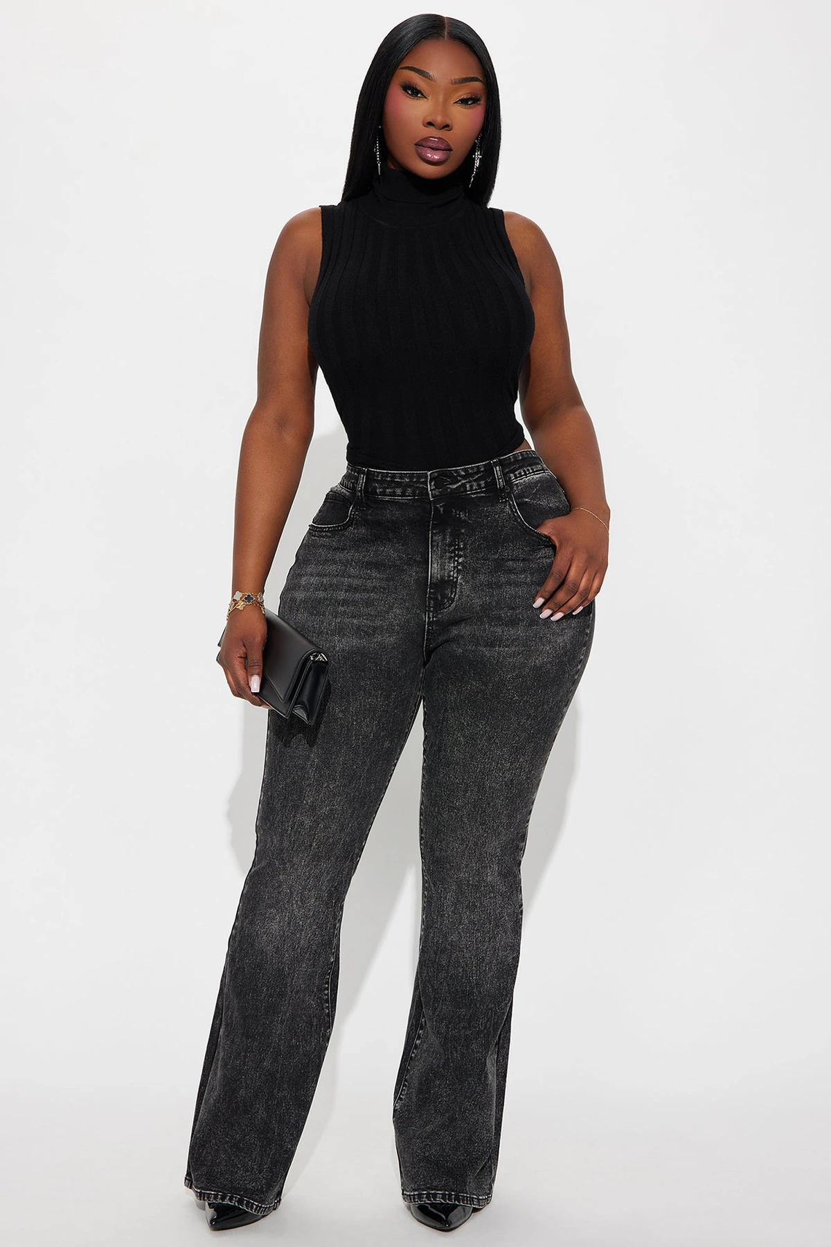Gemma Sculpting Stretch Flare Jeans - Black — Preto