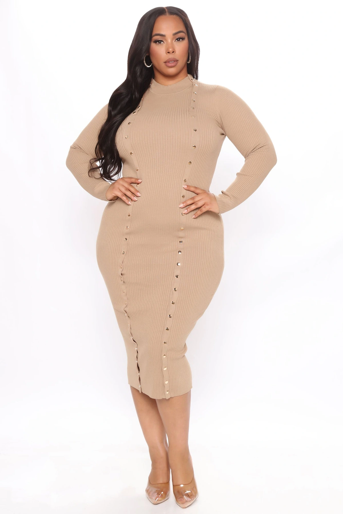 Oh Snap Sweater Maxi Dress - Taupe — Bege acinzentado