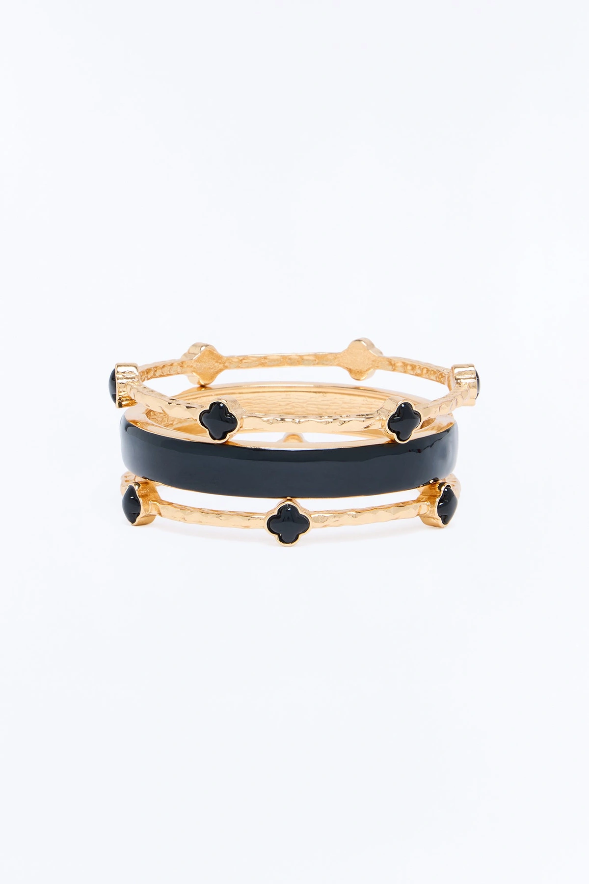 Fortune Favors Me 3 Piece Bracelet Set - Black/Gold — Preto/Dourado