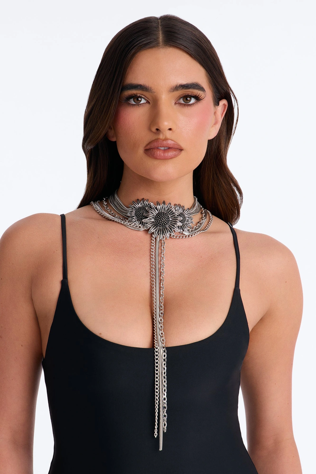 Meadow Sunflower Lariat Layered Neckalce - Silver — Prateado