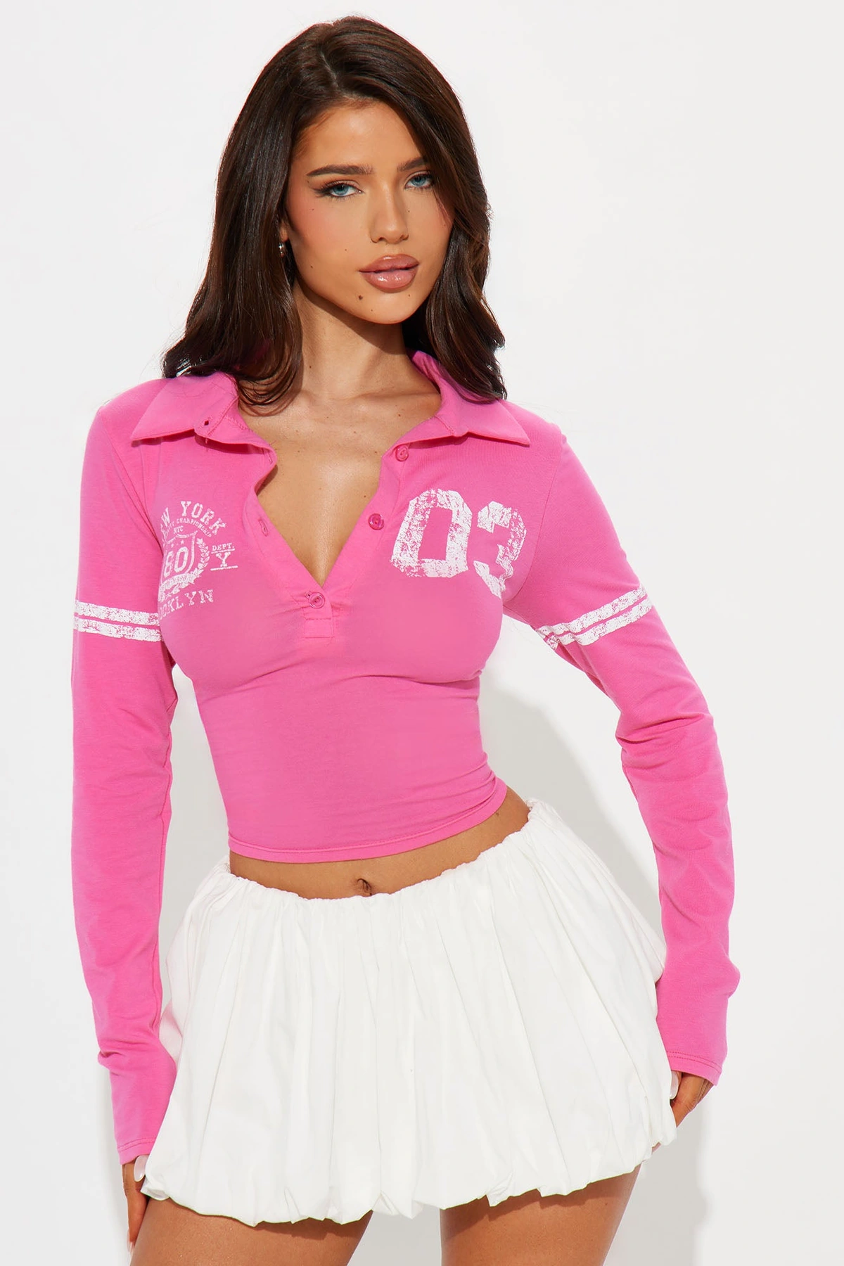 Claire Polo Long Sleeve Tee - Pink — Rosa