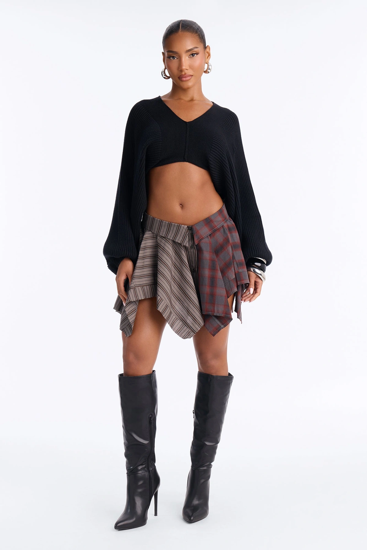 Double Trouble Shirt Mini Skirt - Grey/combo — Cinzento/combinação