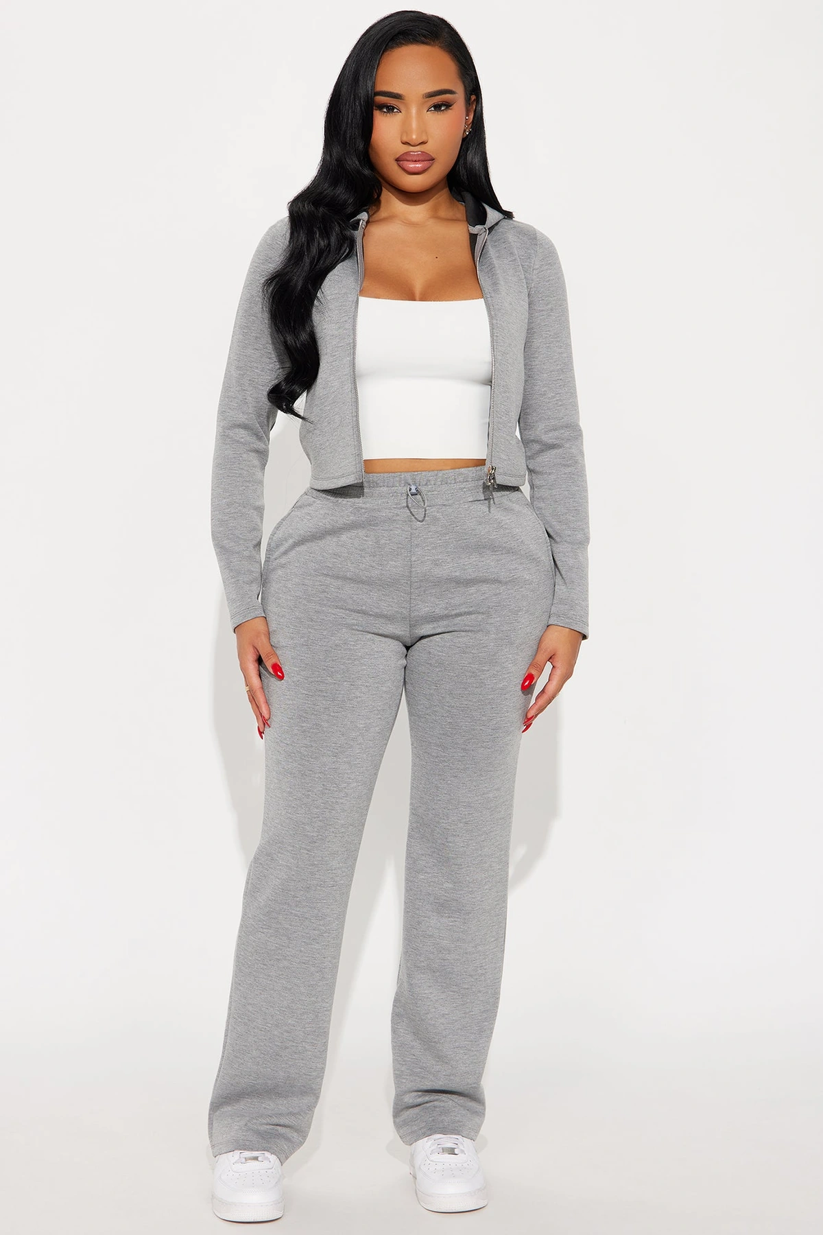 Monica Soft Scuba Zip Hoodie Pant Set - Charcoal — Cinzento-escuro