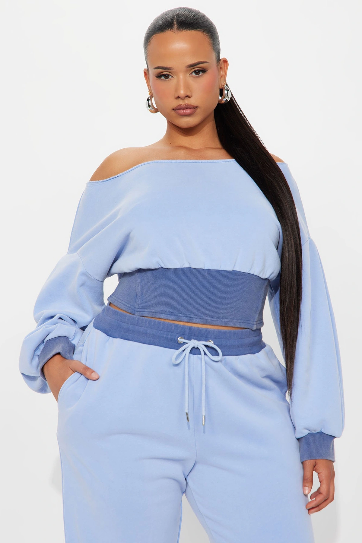 Come Find Me Washed Fleece Mix Pant Set - Periwinkle — Periwinkle