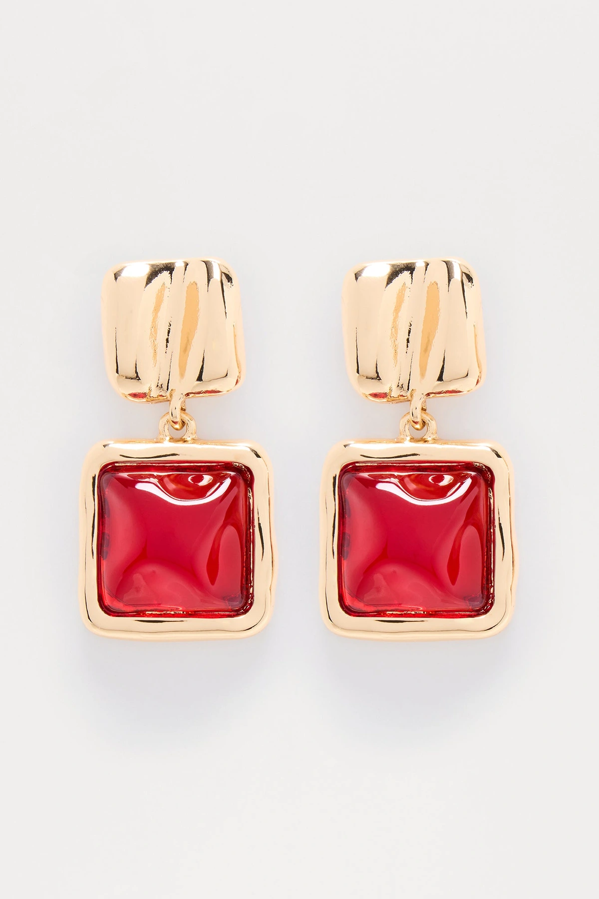 How It Goes Jeweled Drop Earrings - Gold/Red — Dourado/Vermelho