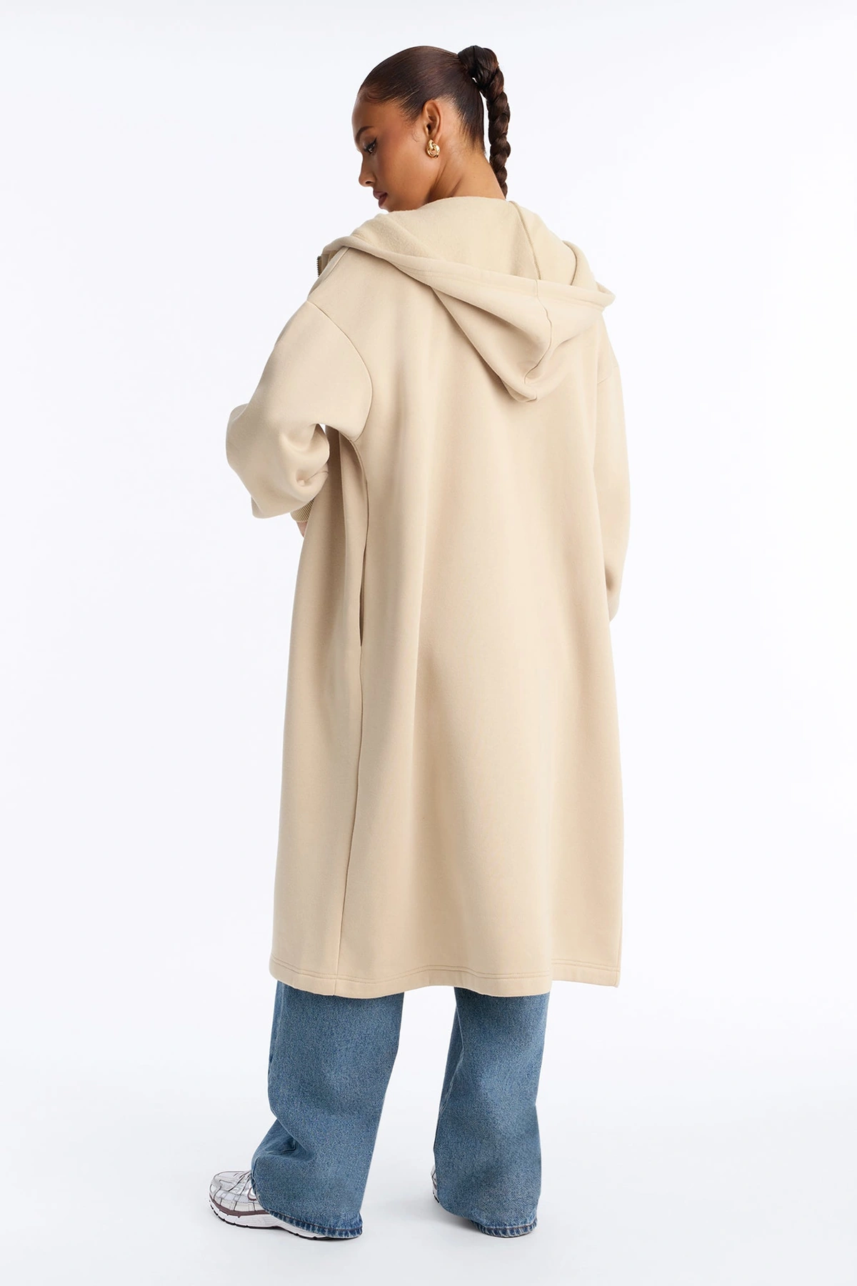 Sunday Lounge Fleece Hooded Long Jacket - Taupe — Bege acinzentado