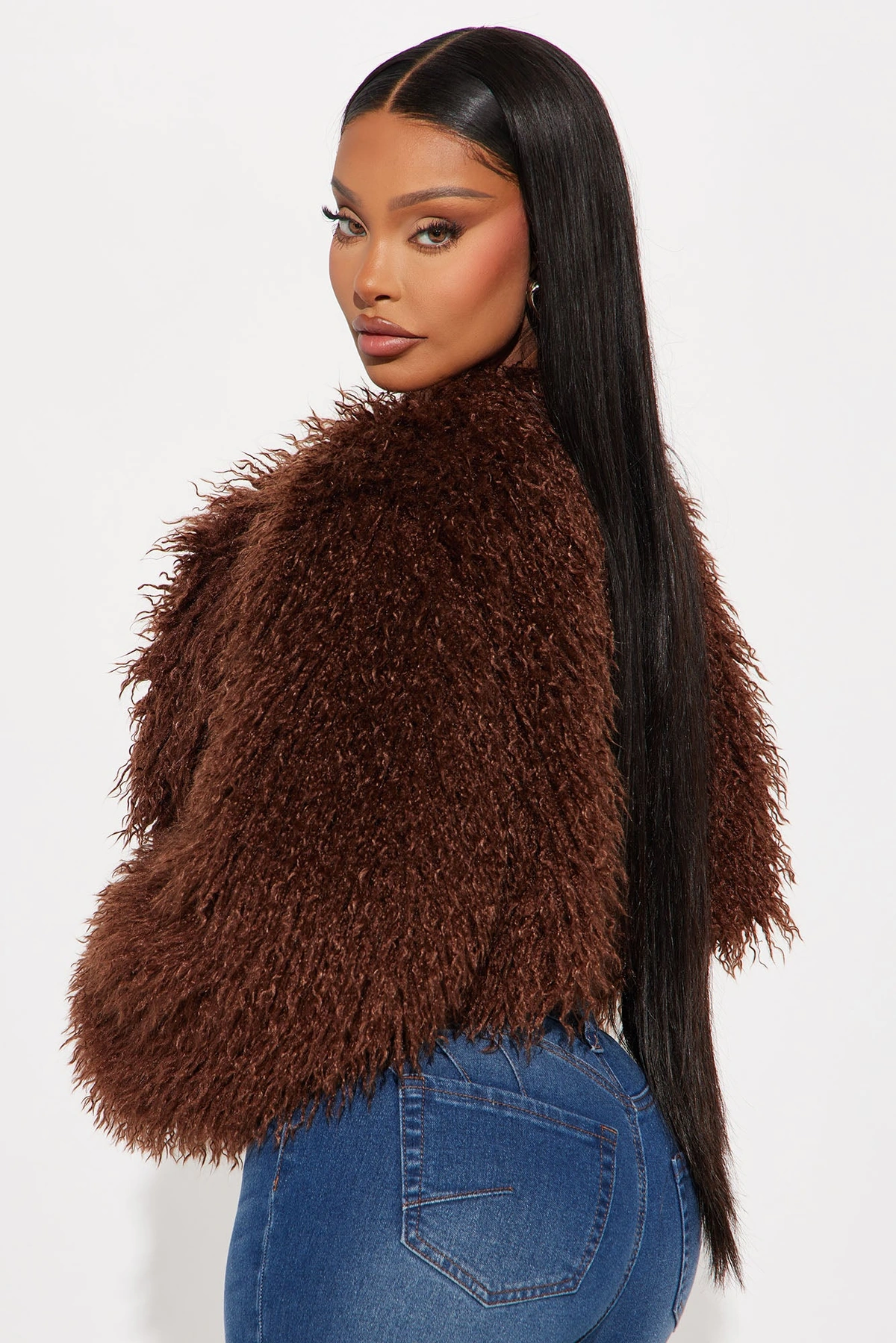 Sydney Faux Fur Coat - Brown — Castanho