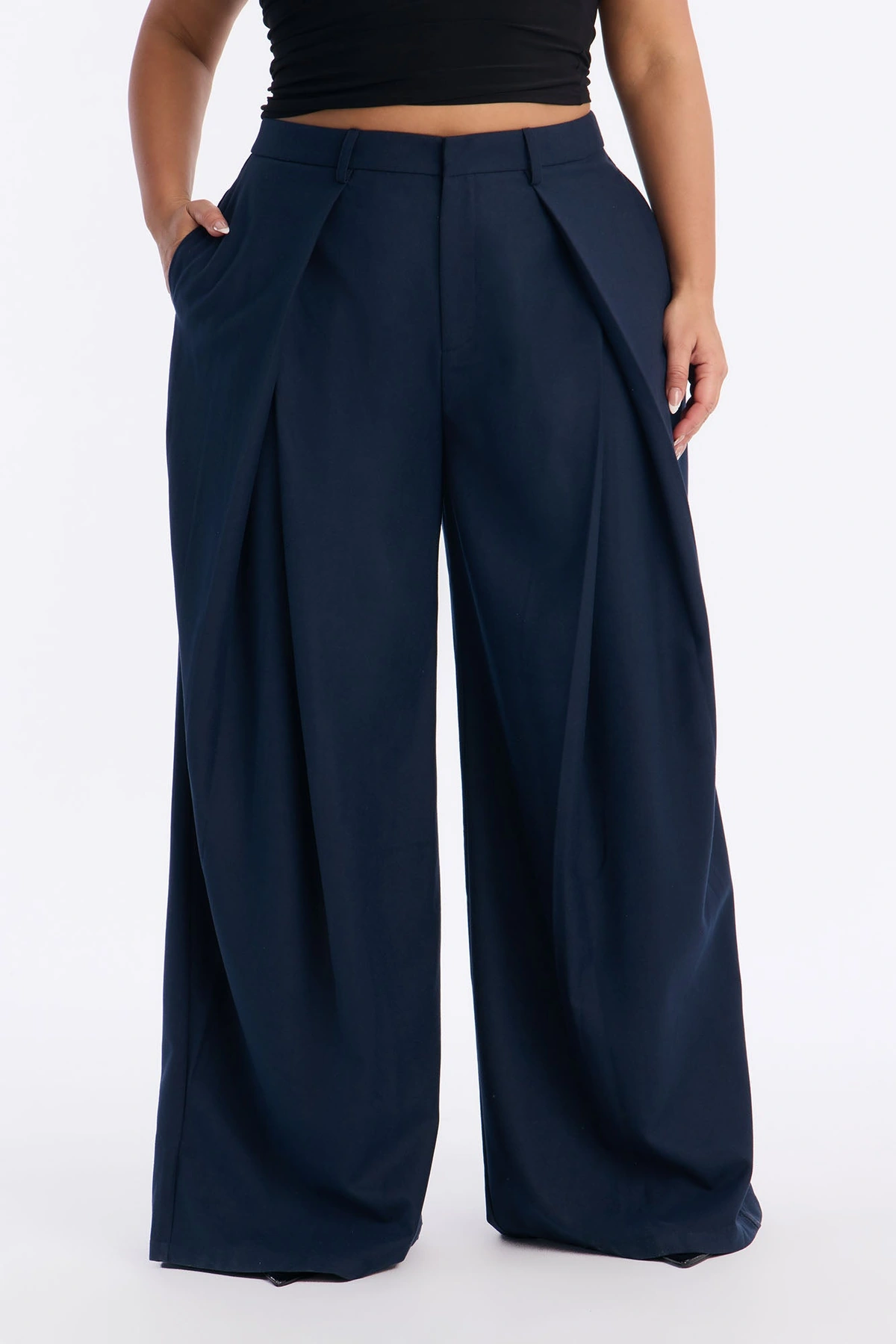 Executive Realness Pleated Wide Leg Trouser 33″ - Navy — Azul-marinho