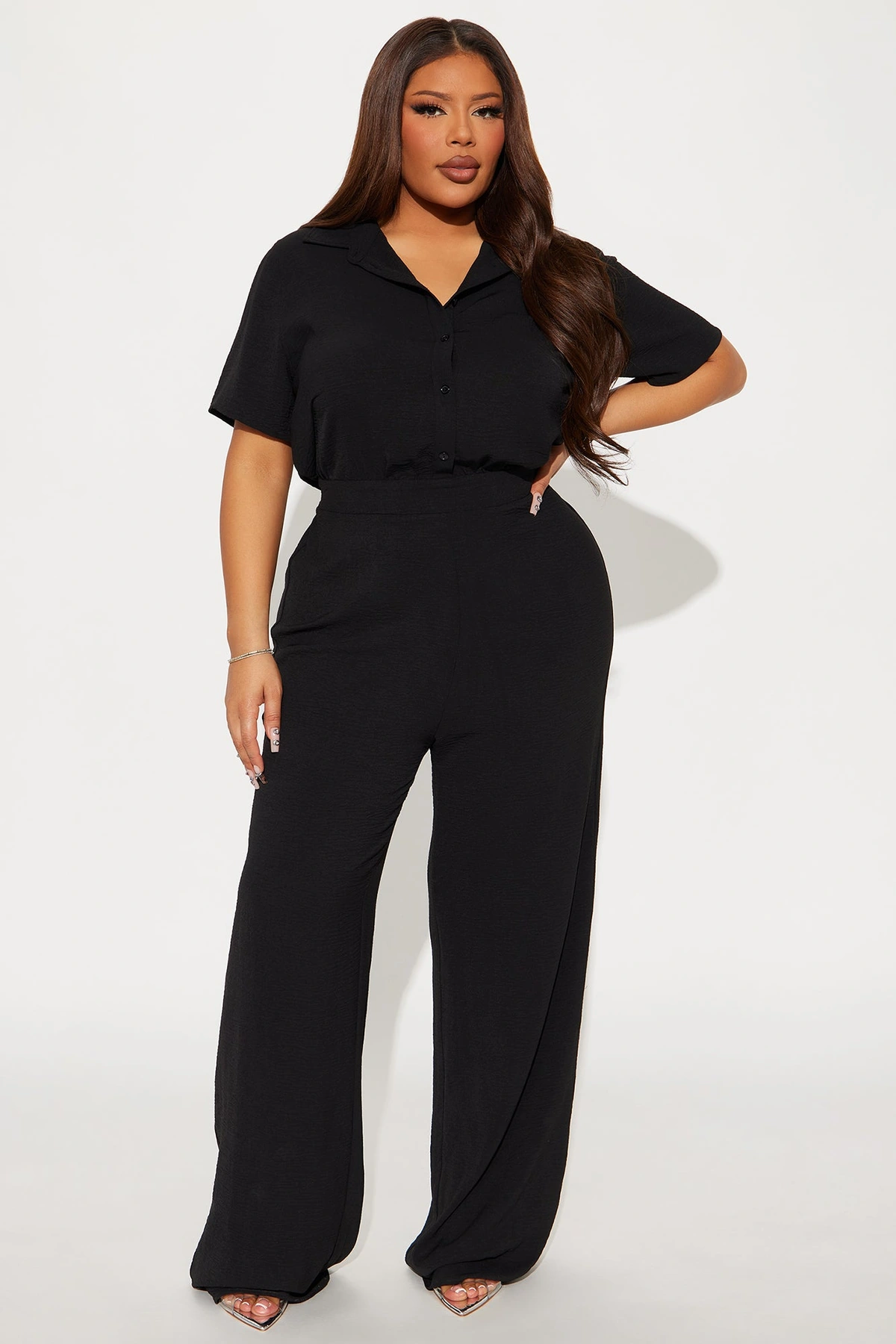 Makenzie Short Sleeve Jumpsuit - Black — Preto