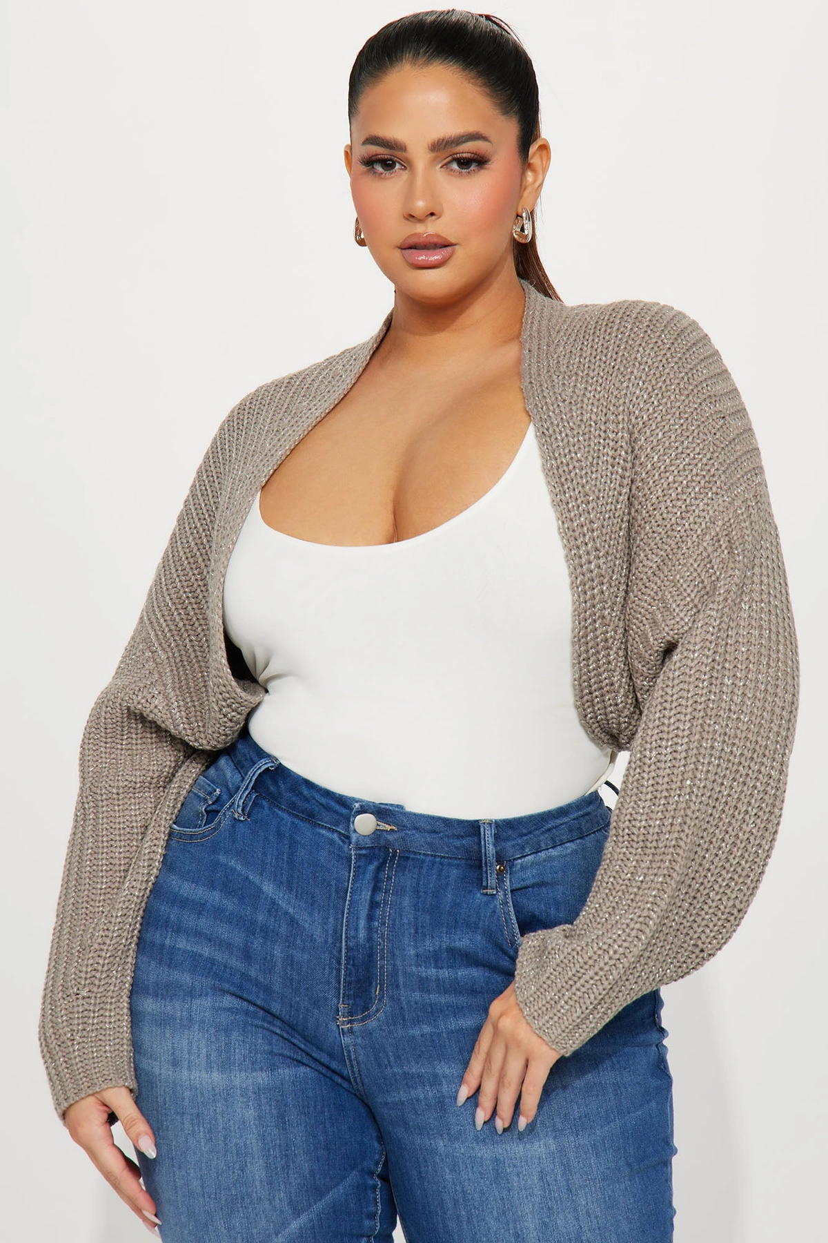Cool Girl Mood Bolero Sweater - Taupe — Bege acinzentado