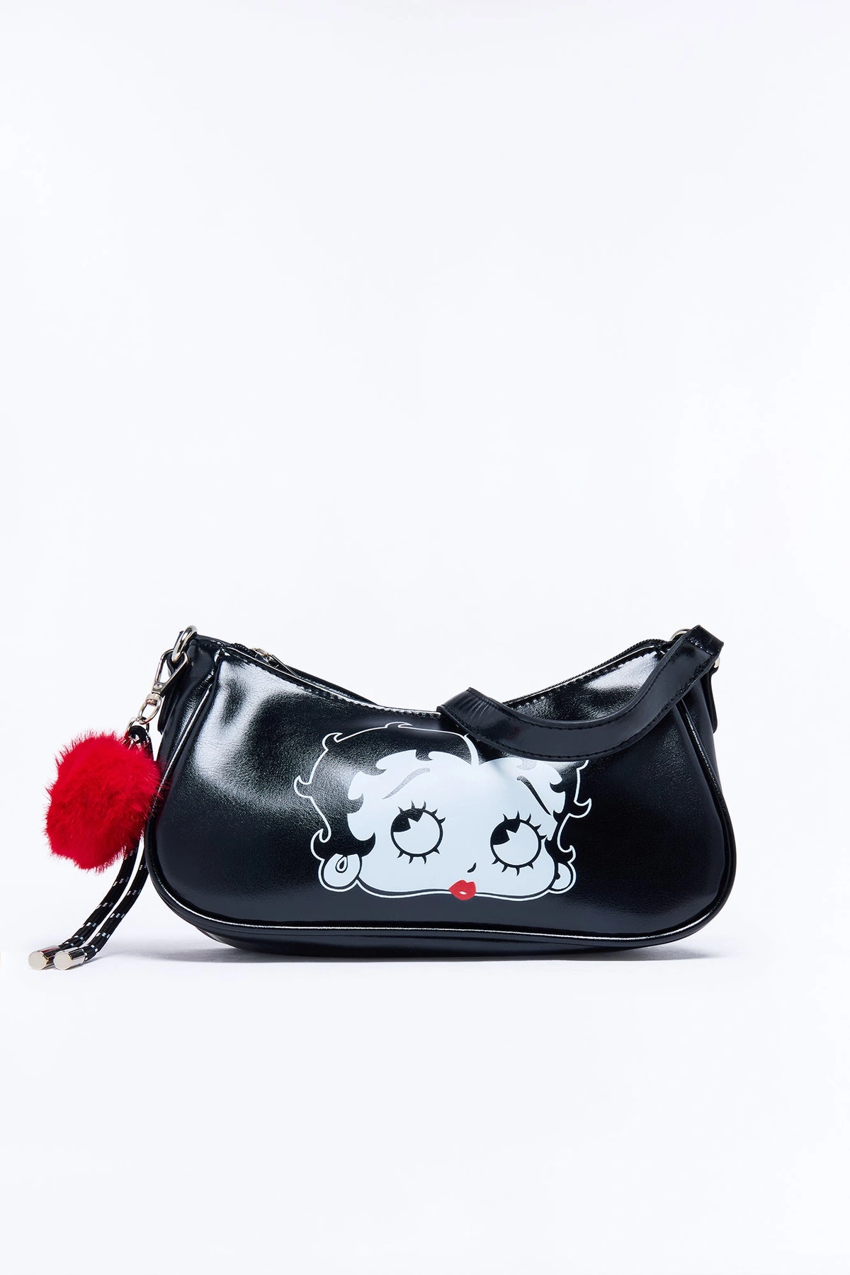 Betty Boop Face Faux Leather Shoulder Handbag - Black — Preto