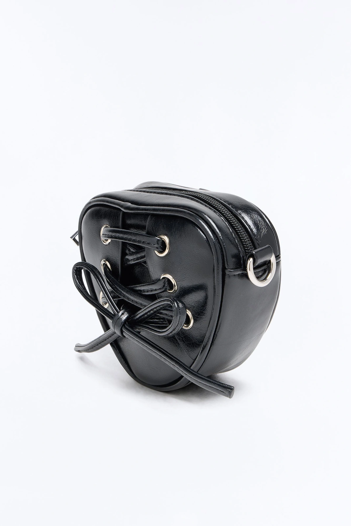 Stitch My Heart Faux Leather Crossbody Handbag - Black — Preto