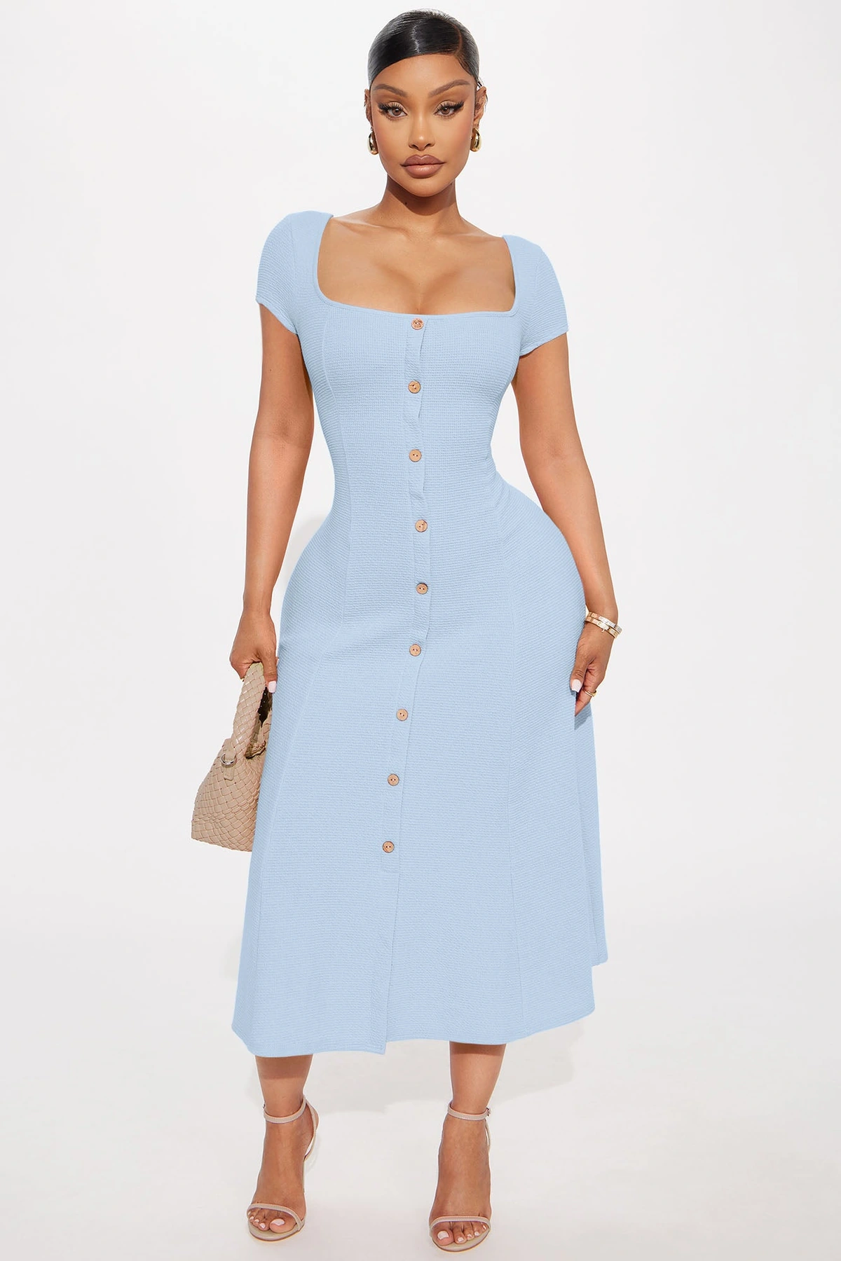 Just A Moment Scoop Neck Midi Dress - Dusty Blue — Dusty Azul