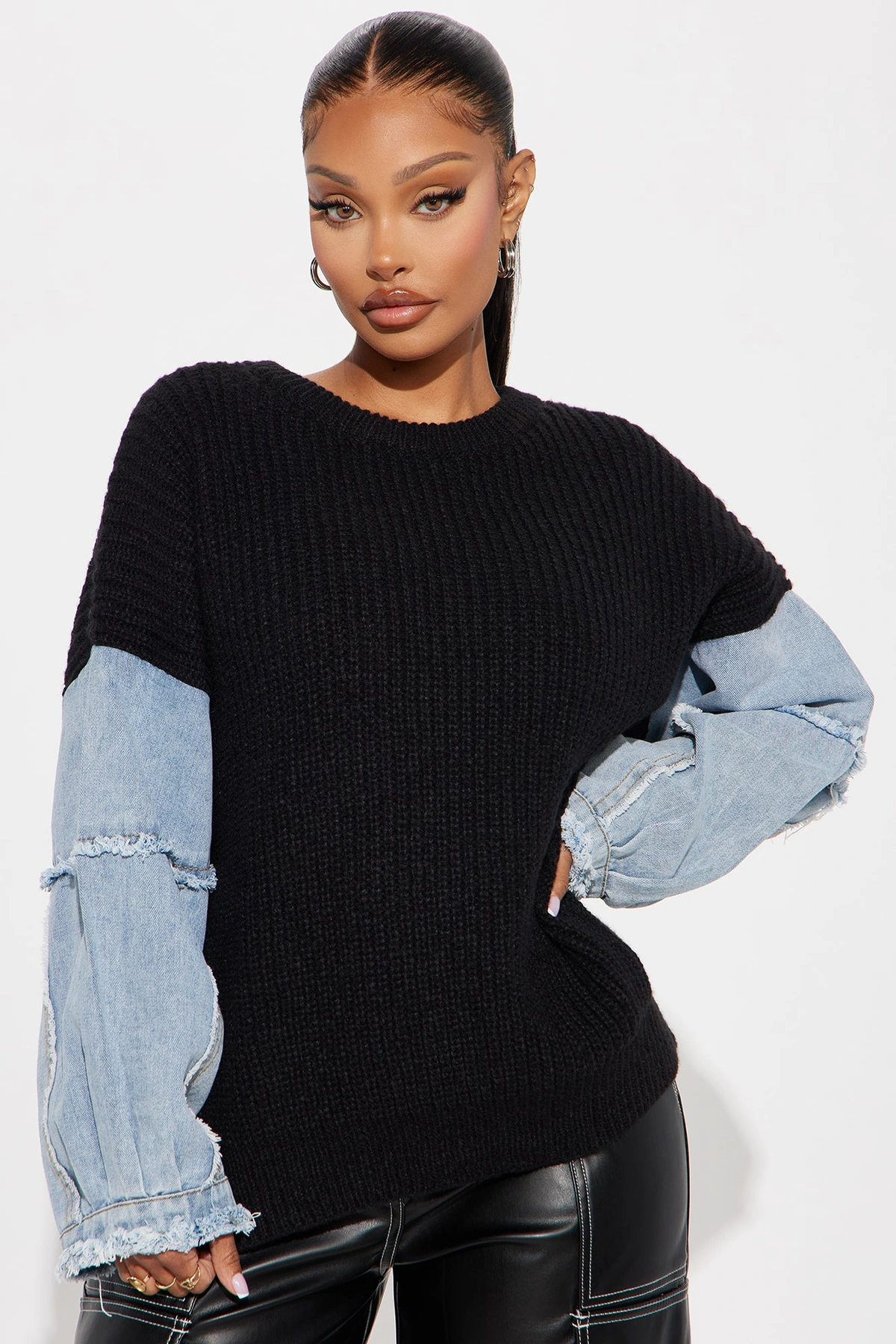 Ella Denim Sweater - Black/Blue — Preto/Azul