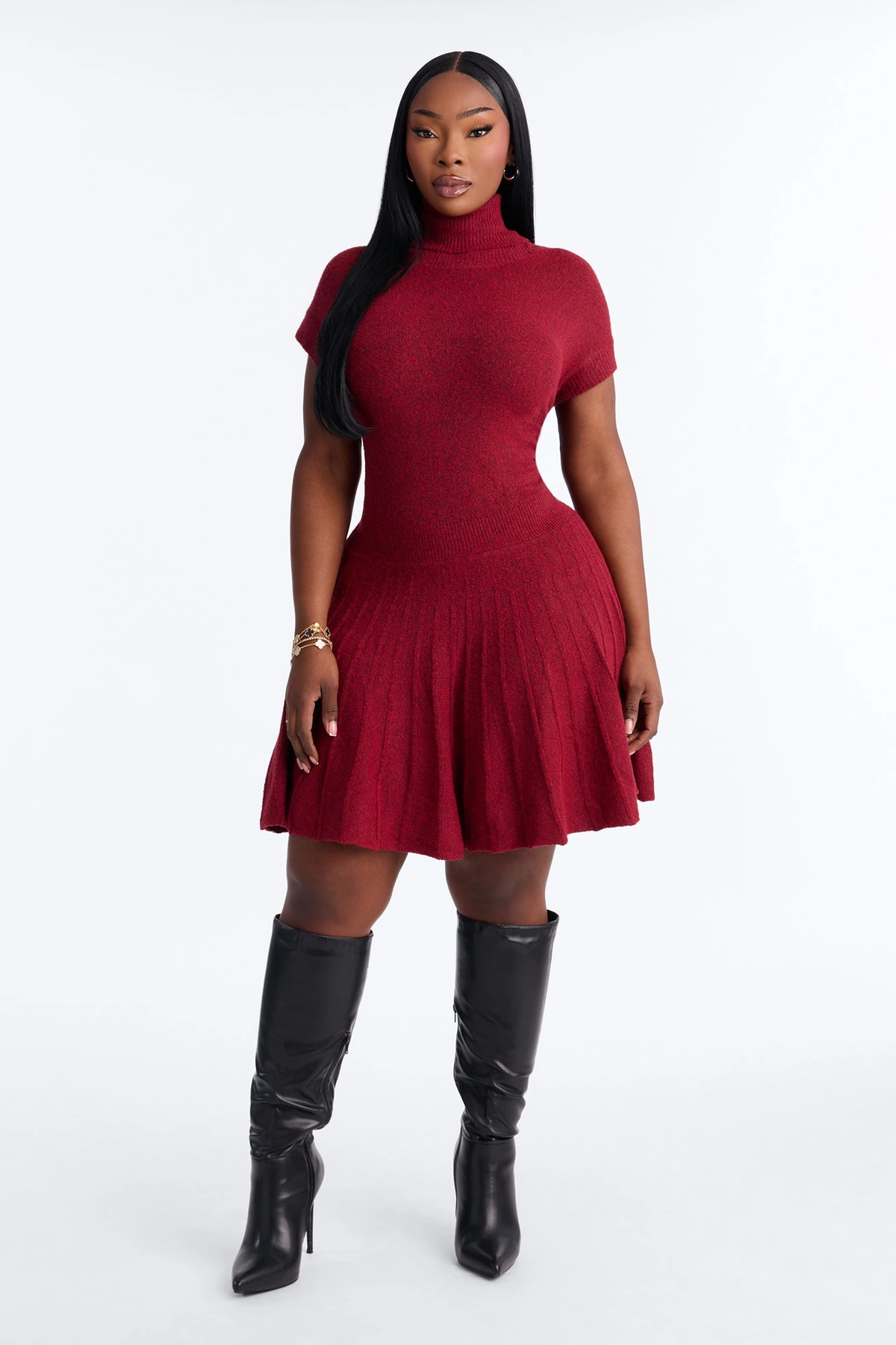 Hazel Turtle Neck Sweater Mini Dress - Burgundy — Bordô