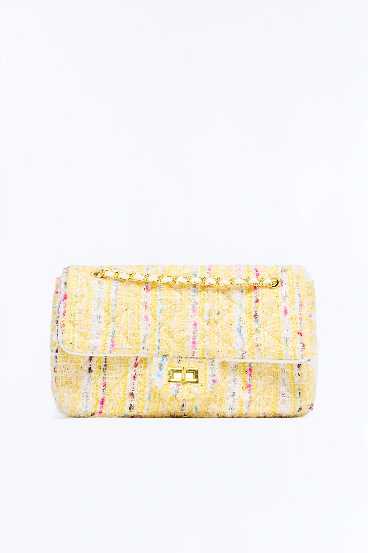 Clueless Chic Tweed Crossbody Handbag - Yellow/combo — Amarelo/combinação
