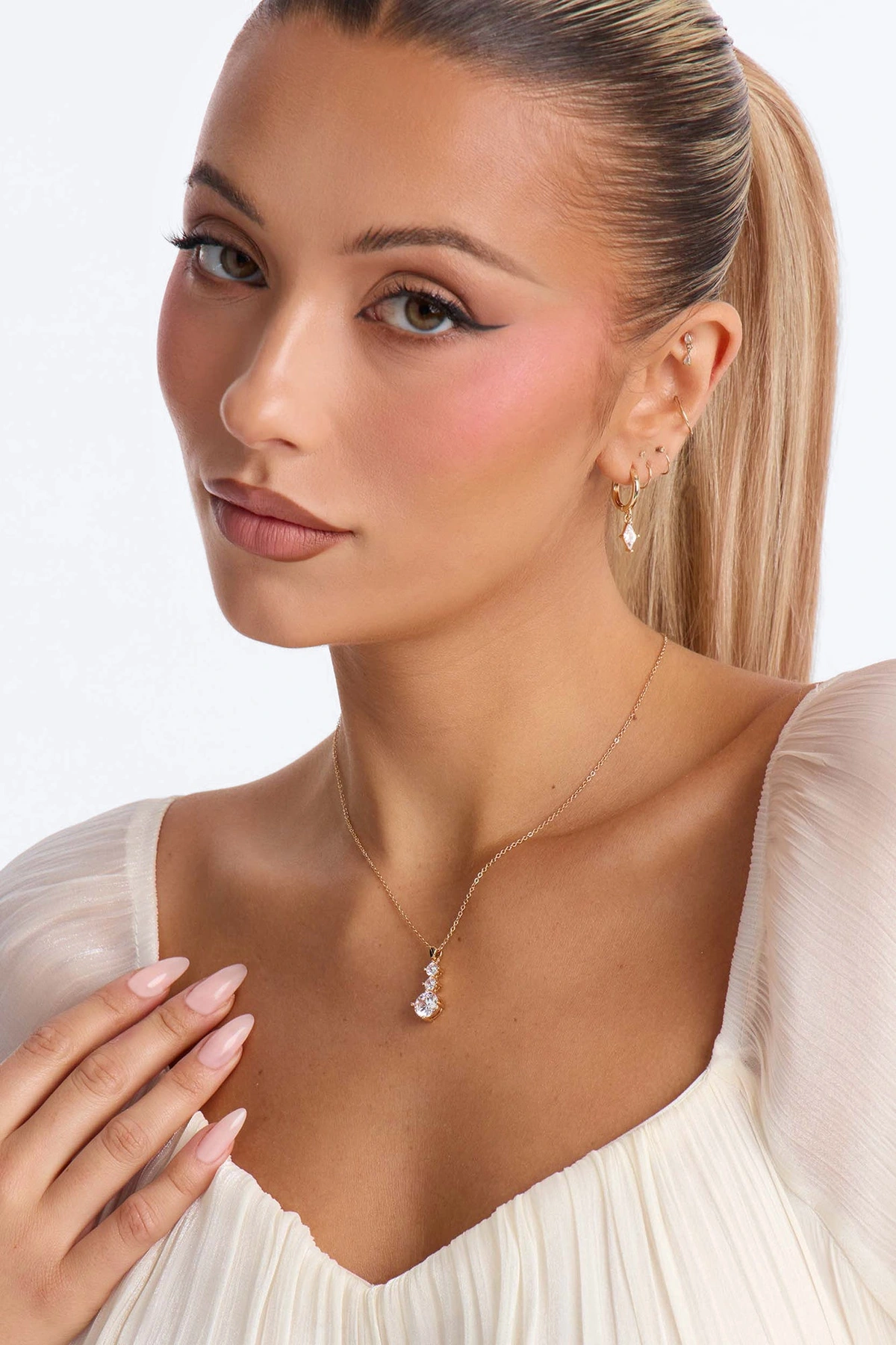 Cubic Zirconia Top Tier Necklace - Gold — Dourado