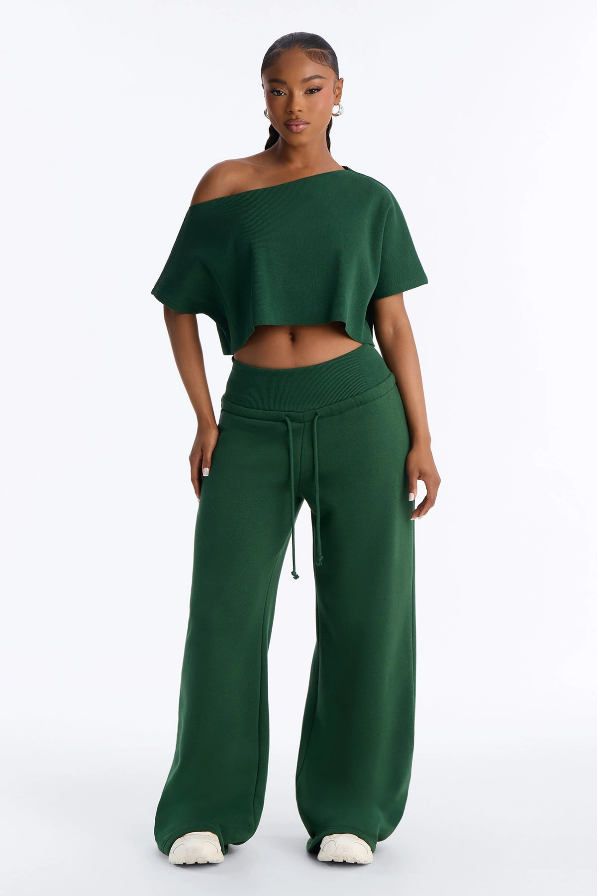 Mila Off Shoulder Top And Sweatpant Set - Hunter — Verde-escuro