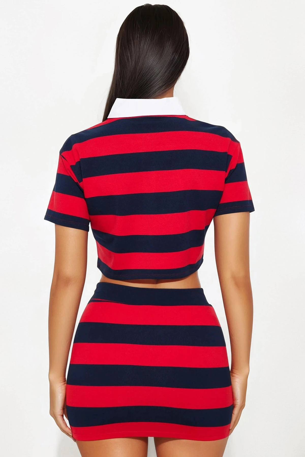 Lindsay Striped Polo Skirt Set - Navy/Red — Azul-marinho/Vermelho