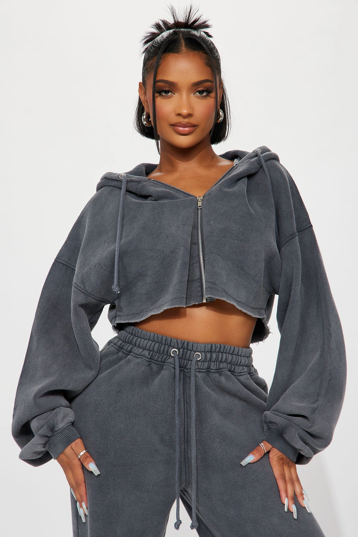 On The Go Fleece Pant Set - Charcoal — Cinzento-escuro
