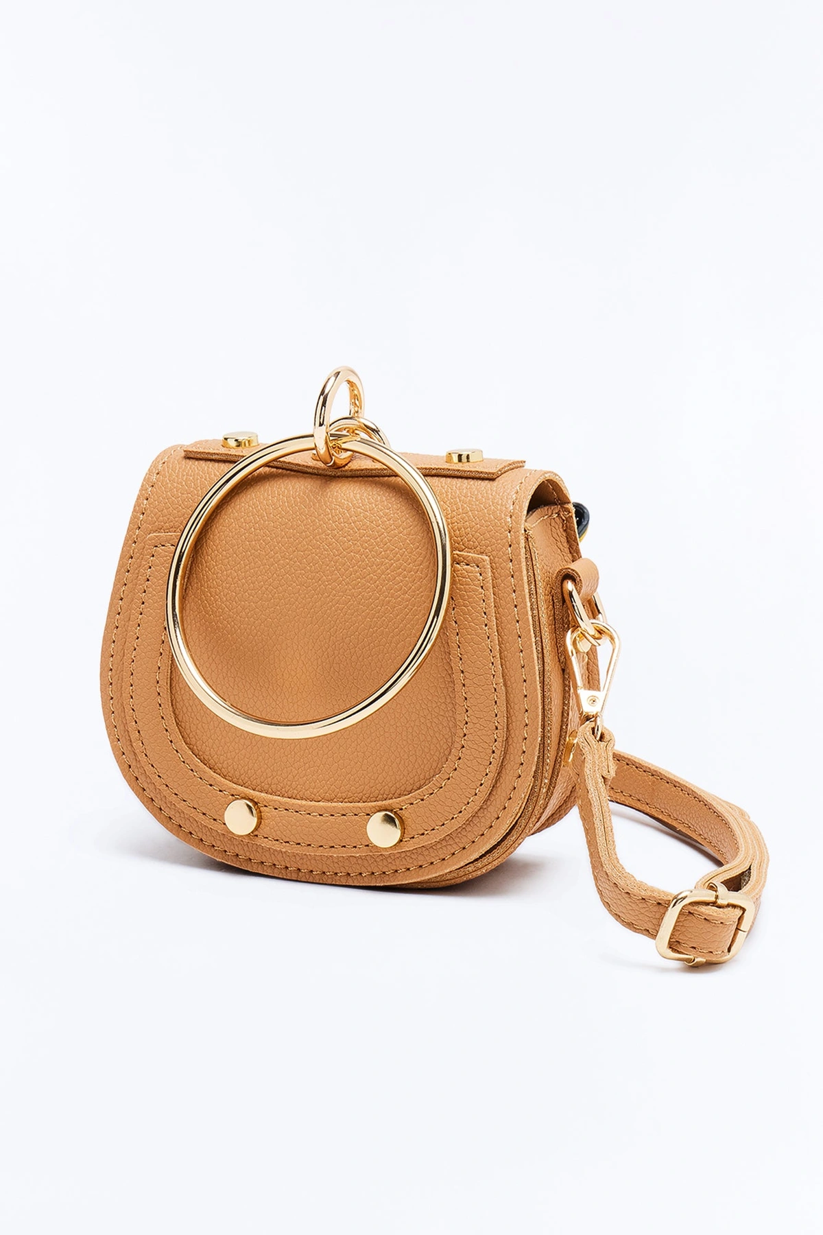 What Goes Around Mini Faux Leather Satchel Handbag - Tan — Castanho-claro