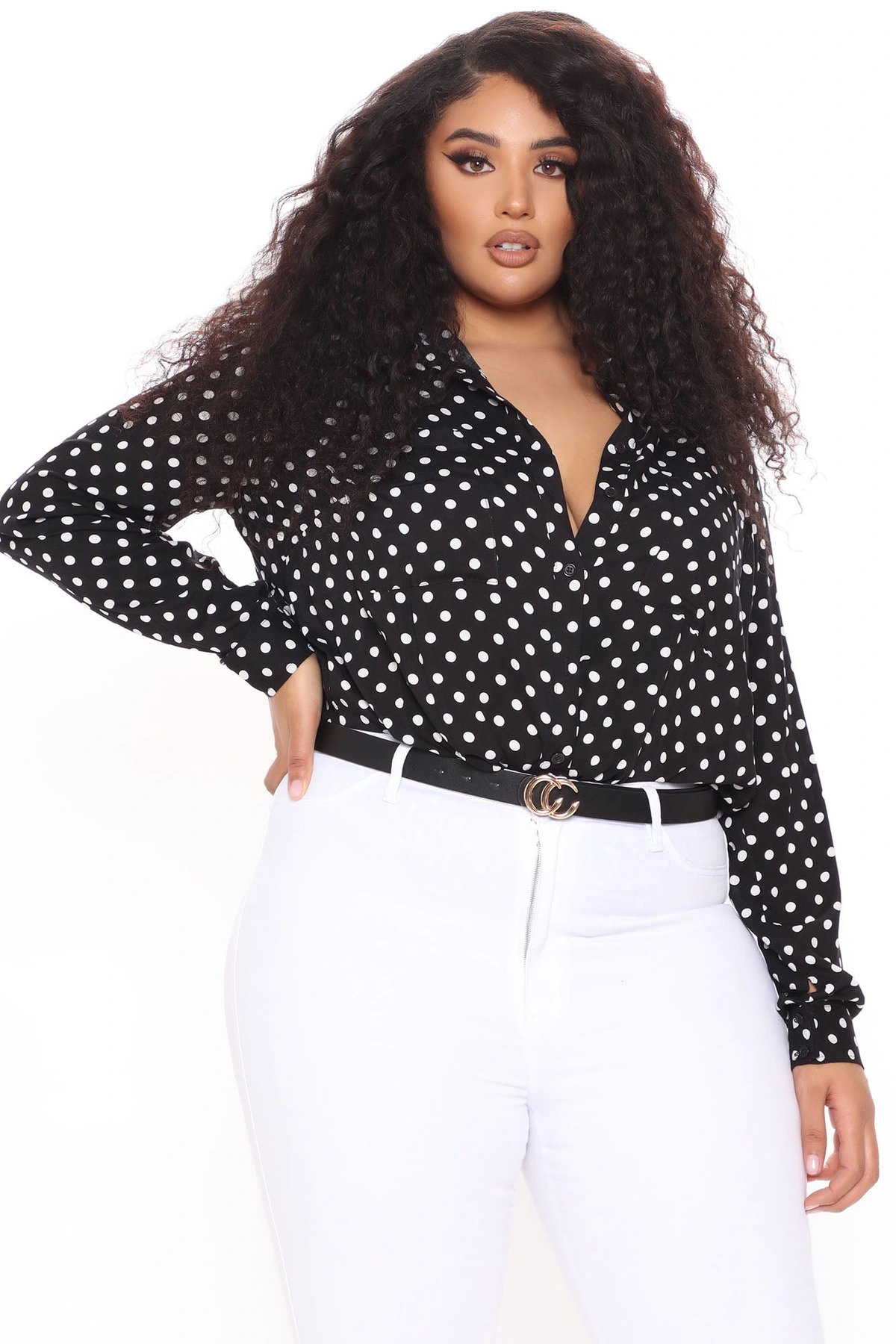 You Better Work Polka Dot Shirt - Black/White — Preto/Branco