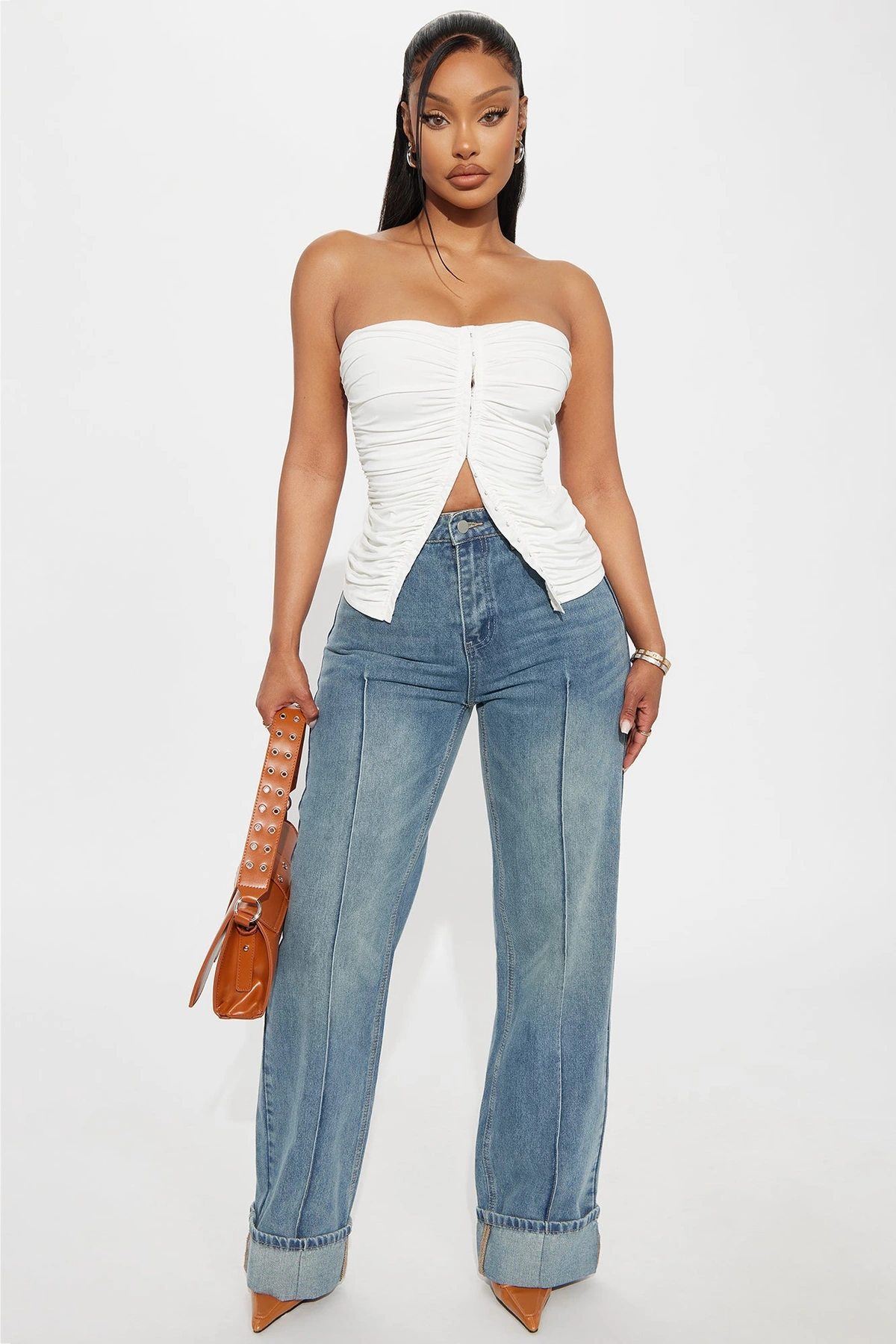 En Route Cuffed Wide Leg Jeans - Medium Wash — Ganga de lavagem média