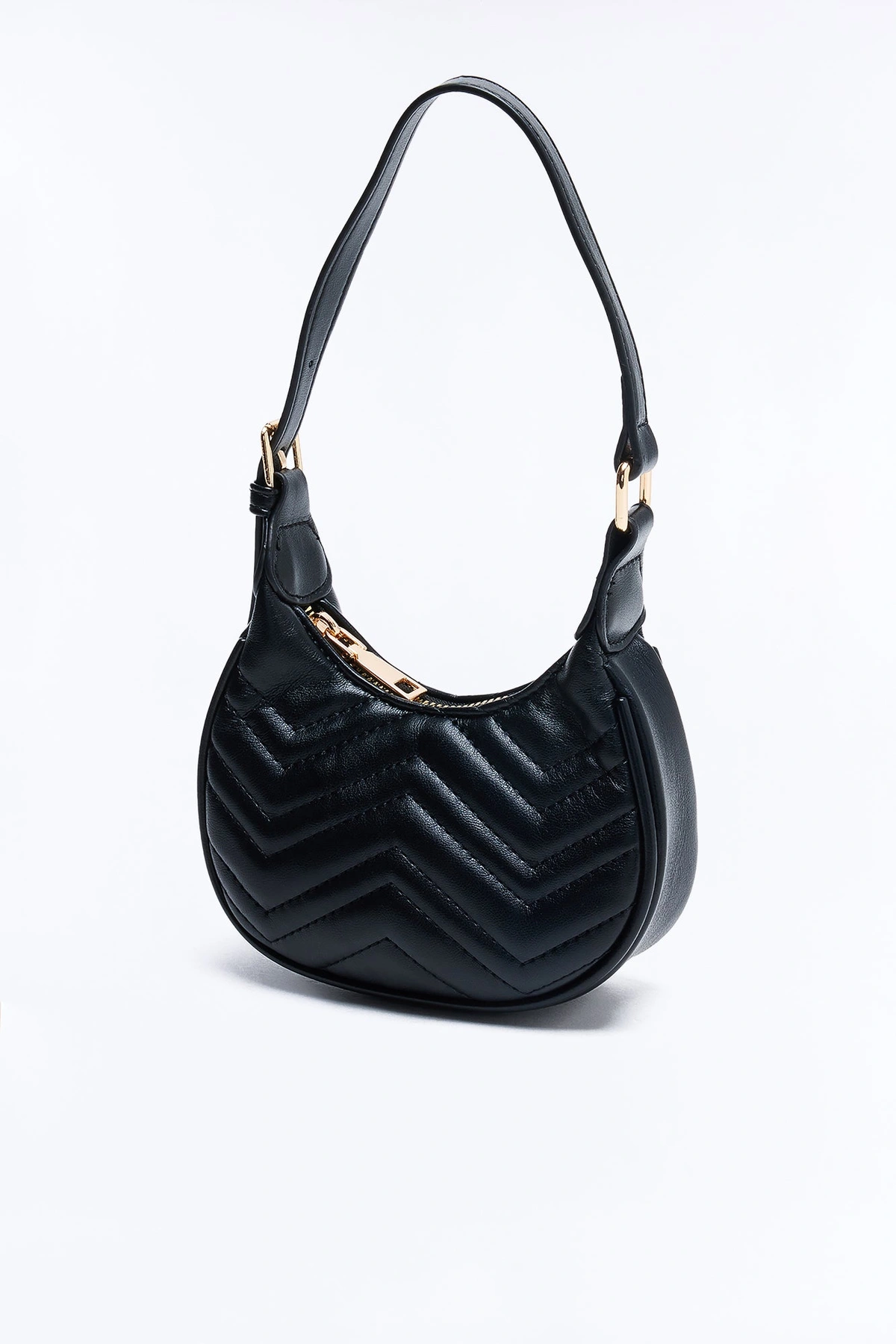 Quilted Out Mini Faux Leather Shoulder Handbag - Black — Preto