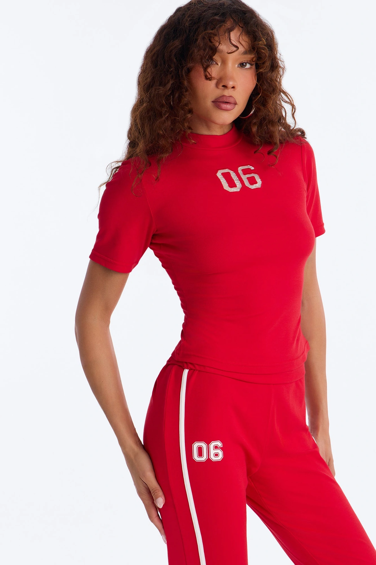 Sporty Vibe Ribbed Pant Set - Red — Vermelho