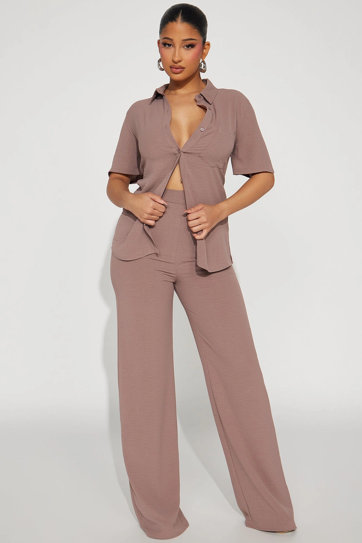 Makenzie Short Sleeve Pant Set - Mocha — Moca