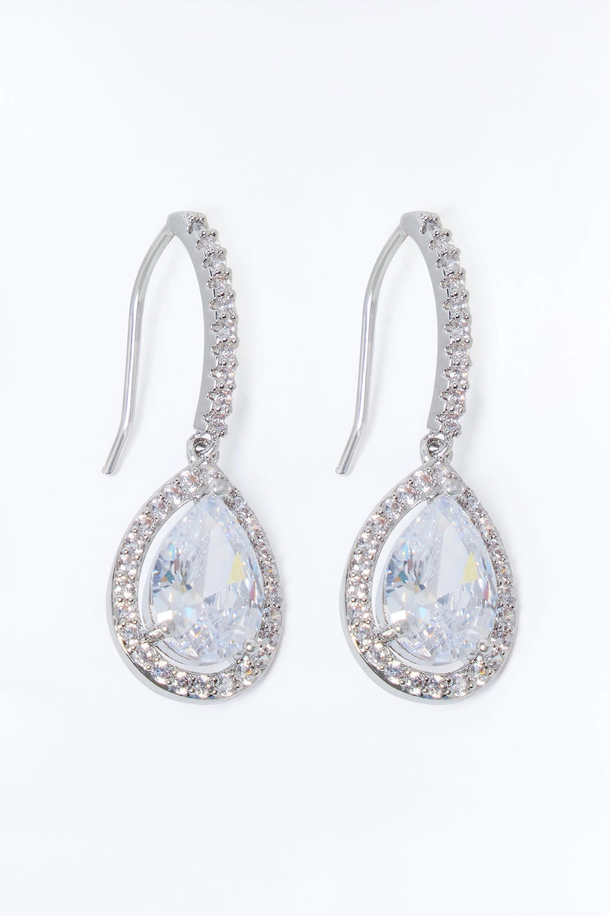 Cubic Zirconia Glimmering Earrings - Silver — Prateado