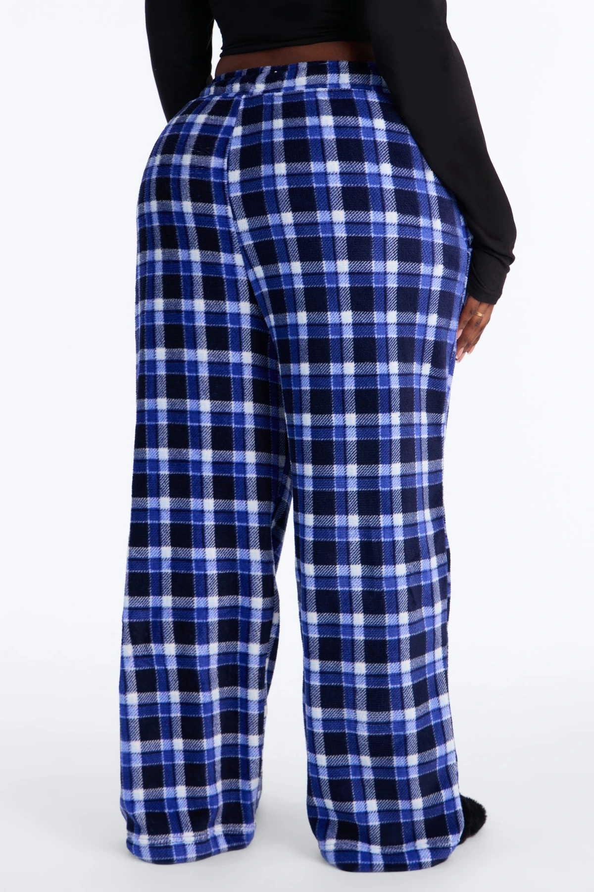 Chill Night Plaid Wide Leg Plush PJ Pant - Blue — Azul