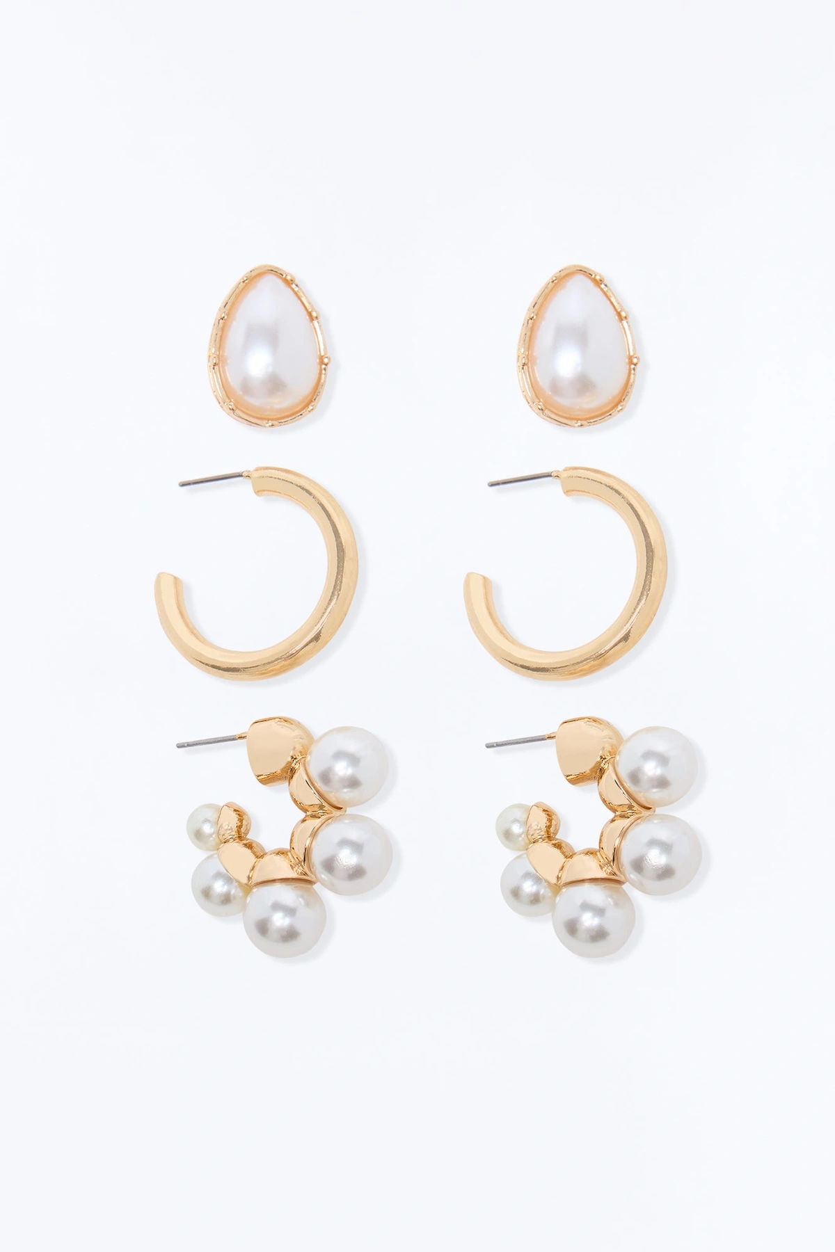 Beach Resort 3 Pair Earring Set - Gold/combo — Dourado/combinação