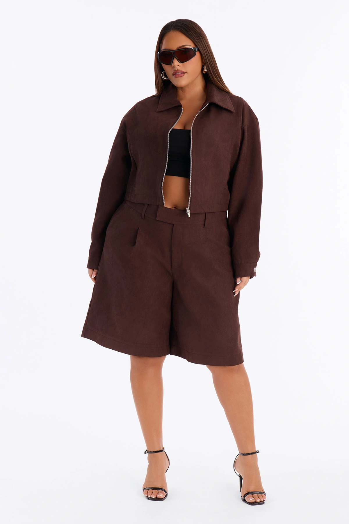 Command The Streets Faux Suede Jacket - Brown — Castanho