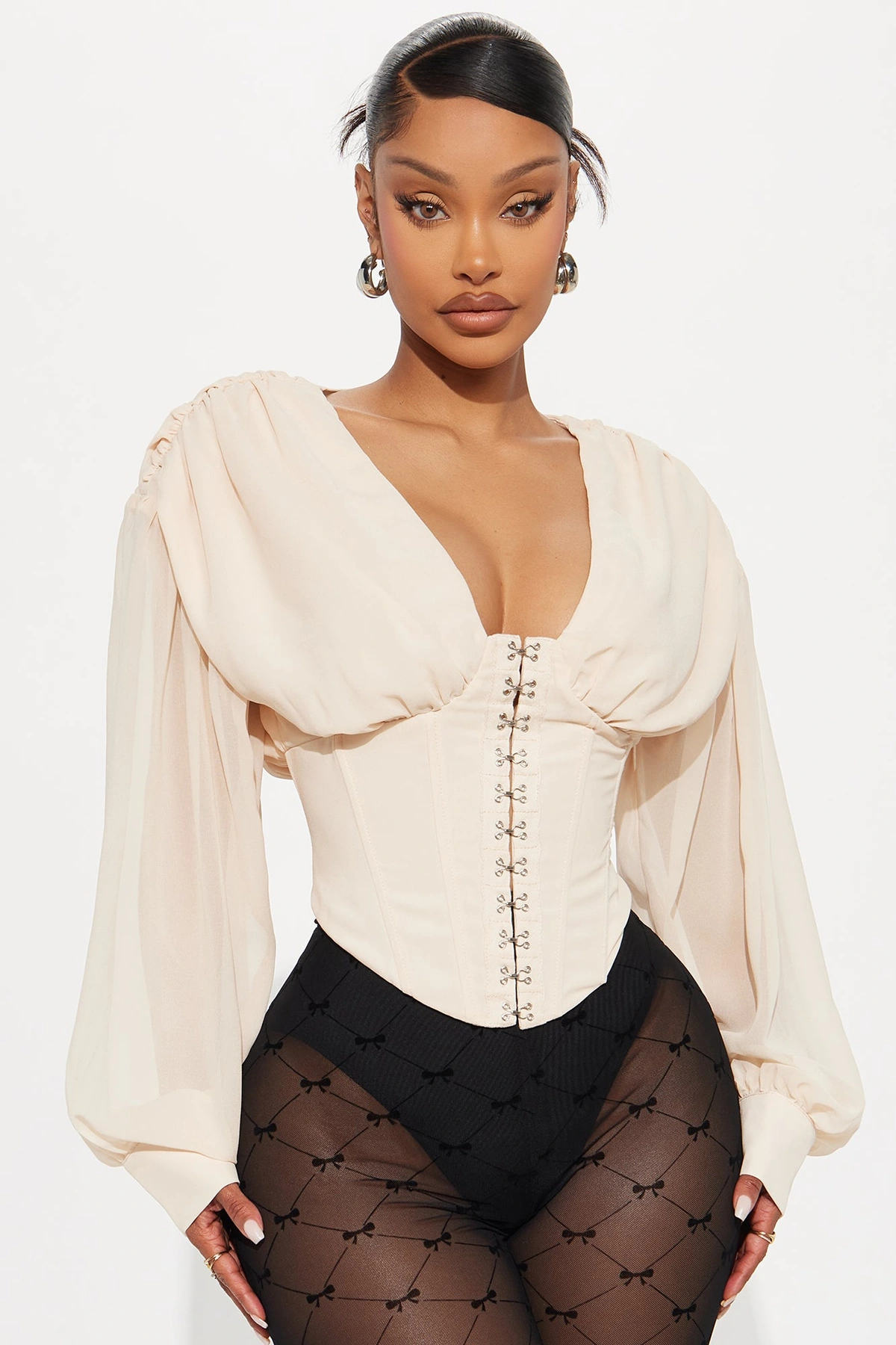 Cute But Psycho Chiffon Corset Top - Cream — Creme